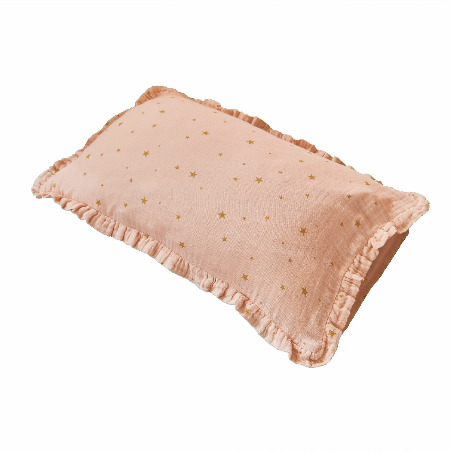 Copricuscino Vianne Cuscino rosa in cotone con volant e stelle dorate, decorazione morbida per soggiorno o camera