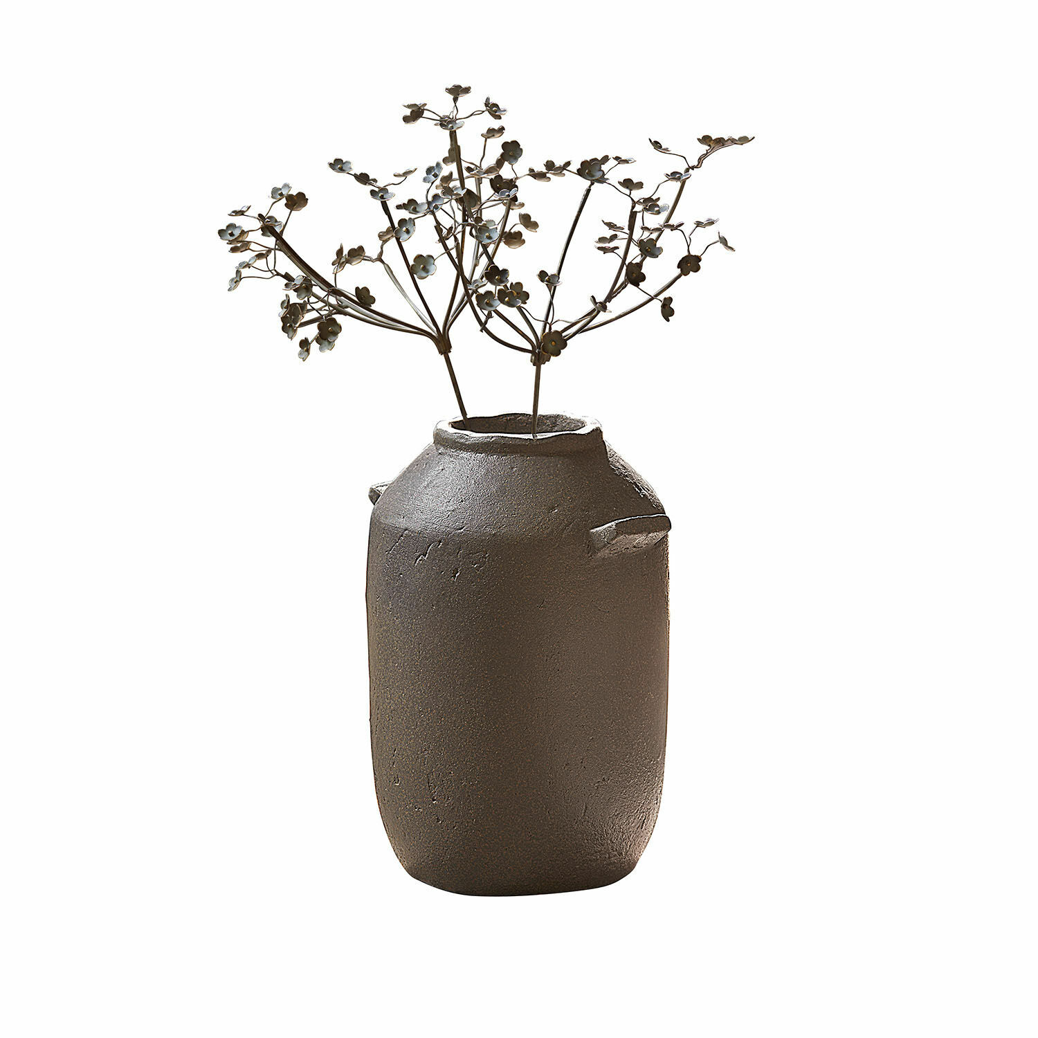 Vaso Duvelle Vaso in ceramica marrone con fiori metallici decorativi, stile rustico per decorazione d'interni