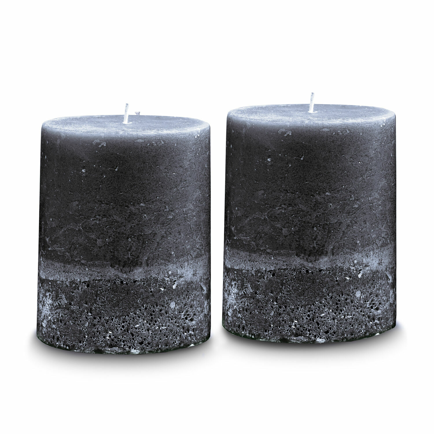 Coppia di candele Oviedo Due candele nere in cera con texture rustica, ideali per decorazioni d'interni