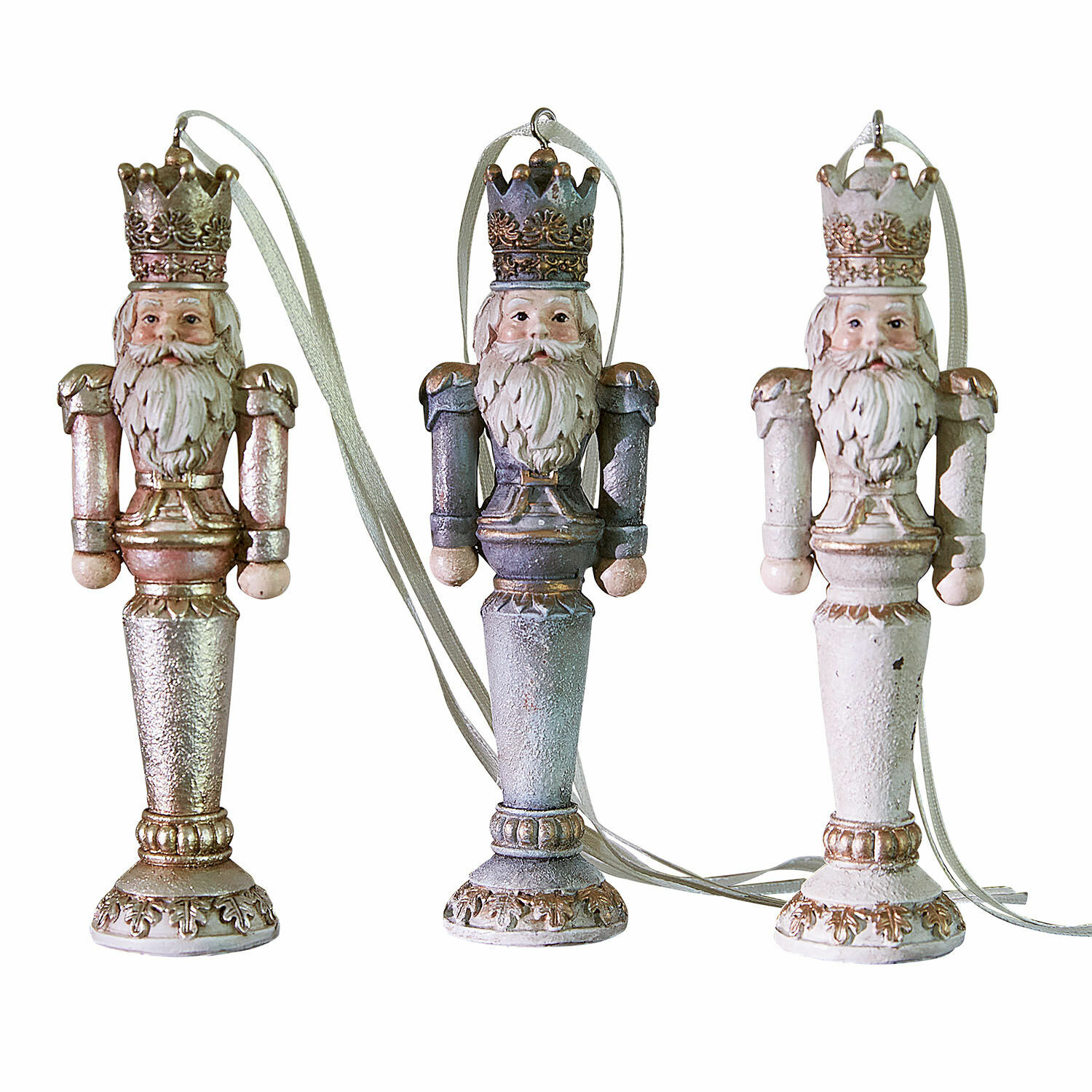 Set di 3 decorazioni da appendere Niquel Set di tre decorazioni schiaccianoci in vari colori con corona e barba, ornamenti natalizi