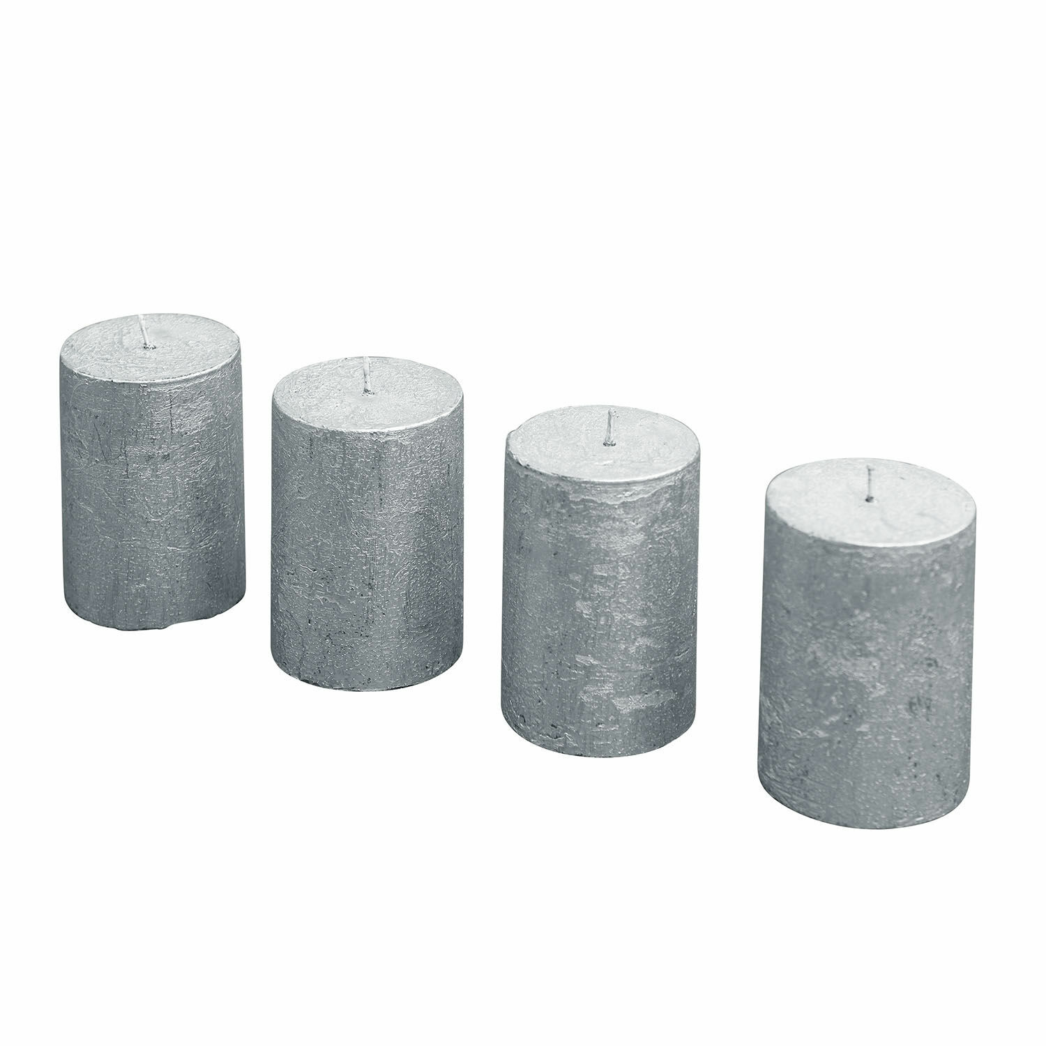 argento Set di 4 candele cilindriche argento con finitura metallica per decorazioni d'interni