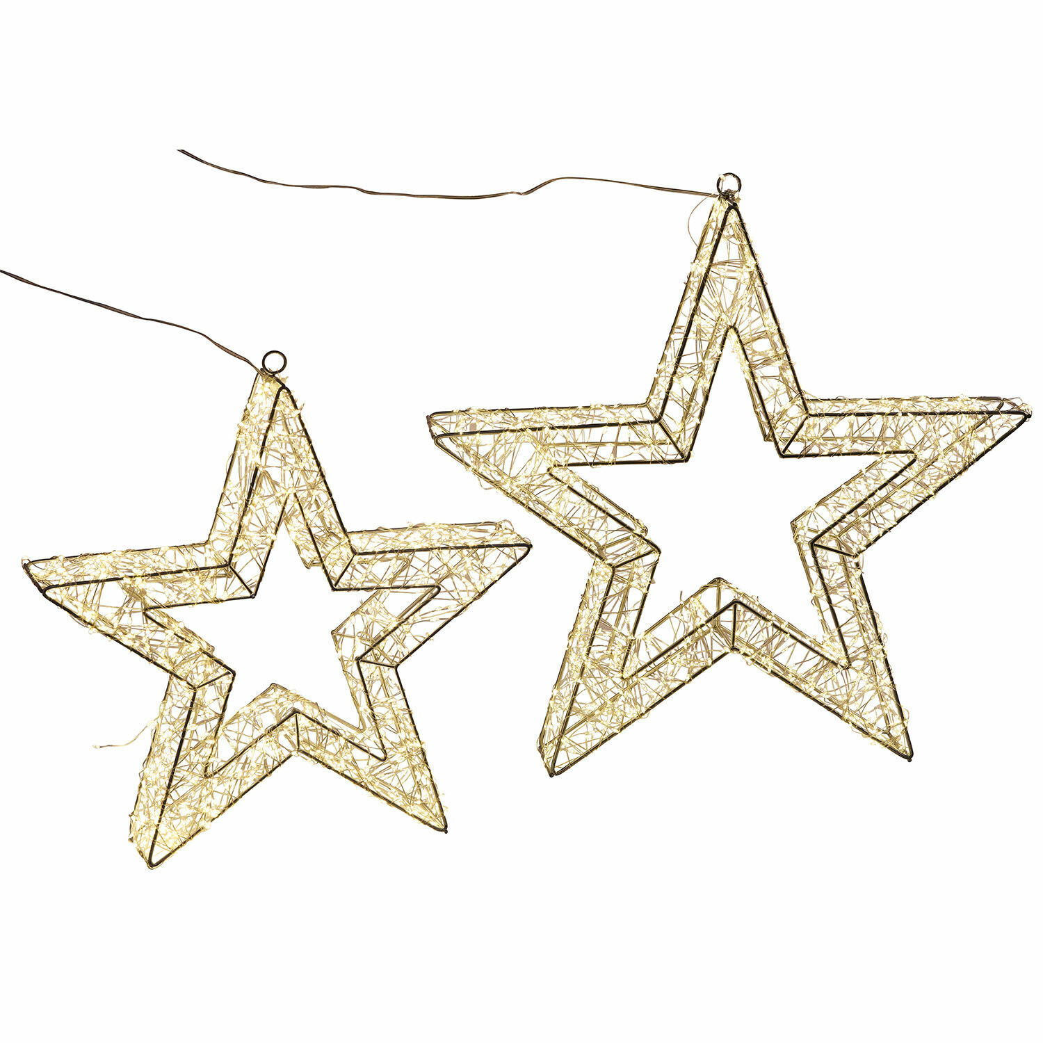 Coppia di stelle a LED Veralisse Set di due stelle decorative in filo metallico con luci LED bianche calde da appendere
