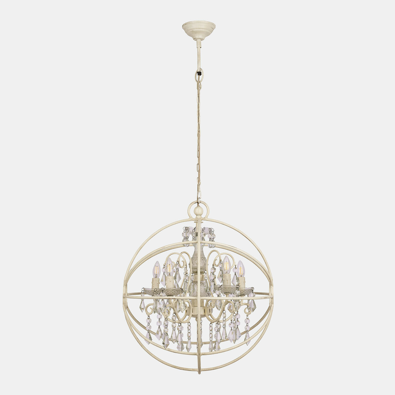 Lampadario Élivienne Lampadario sferico in metallo crema con pendenti in cristallo e lampadine LED decorative