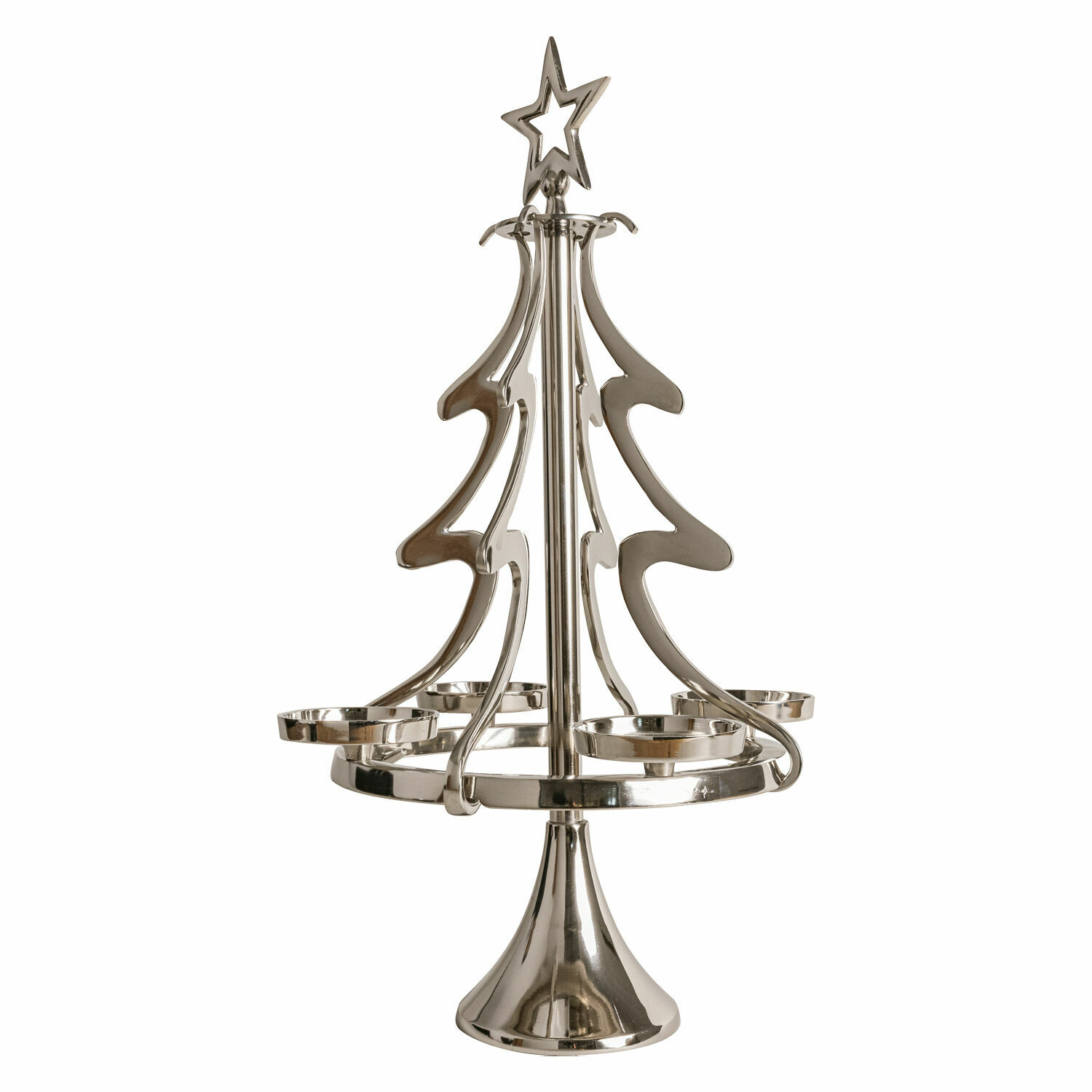 argento Porta corona d'Avvento in metallo argento a forma di albero con quattro portacandele
