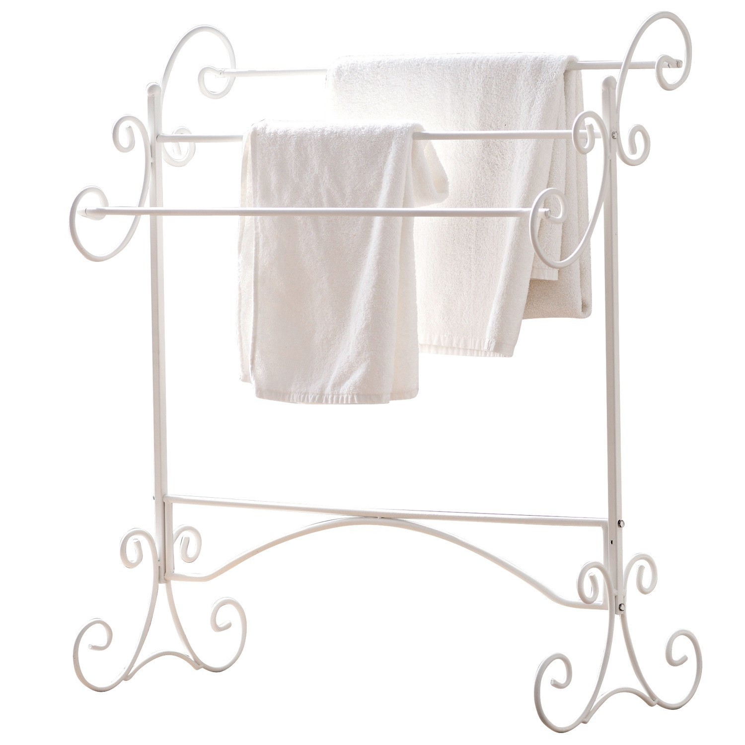 Portasciugamani Duclair Porta asciugamani in metallo bianco con decorazioni a spirale e asciugamani bianchi per bagno