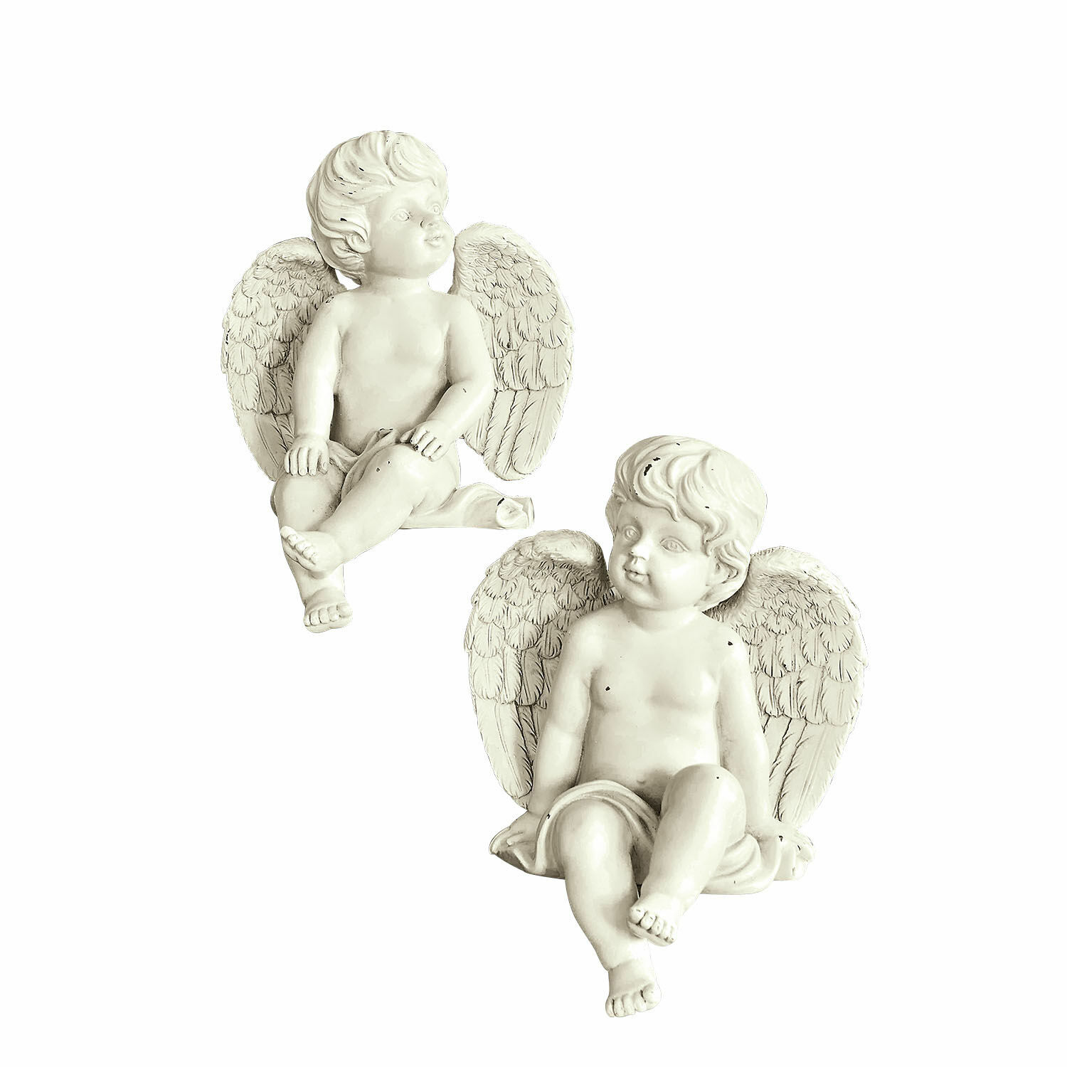 Coppia di angioletti decorativi Starlight Due figure di angeli bianchi in resina per decorazione da parete in stile classico