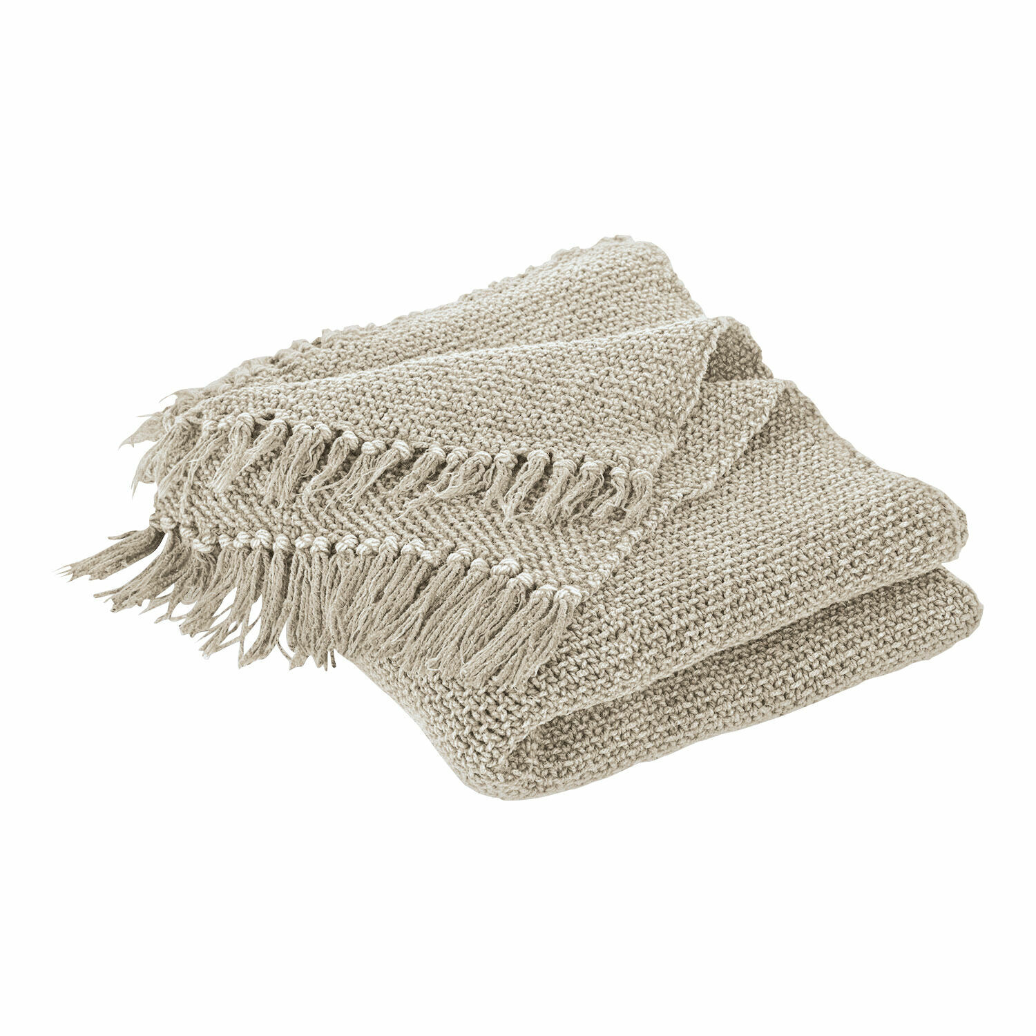 lino Plaid Kendall in lino beige con frange, coperta morbida e decorativa per il soggiorno