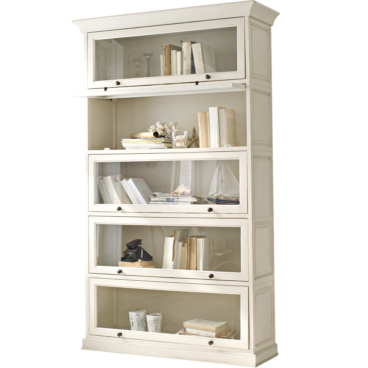 bianco antico Libreria Stourbridge in legno bianco antico con ante in vetro e ripiani per libri e decorazioni
