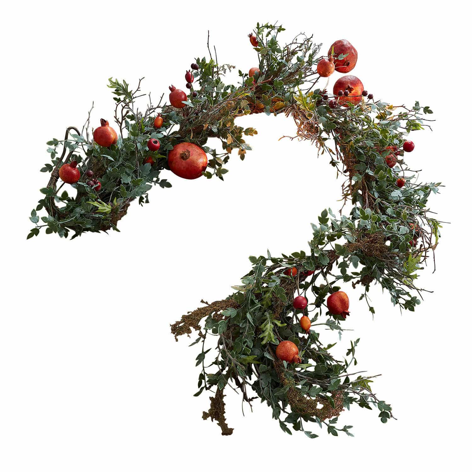 Festone Karidah Corona decorativa con foglie verdi e melograni rossi per decorazione da parete o porta