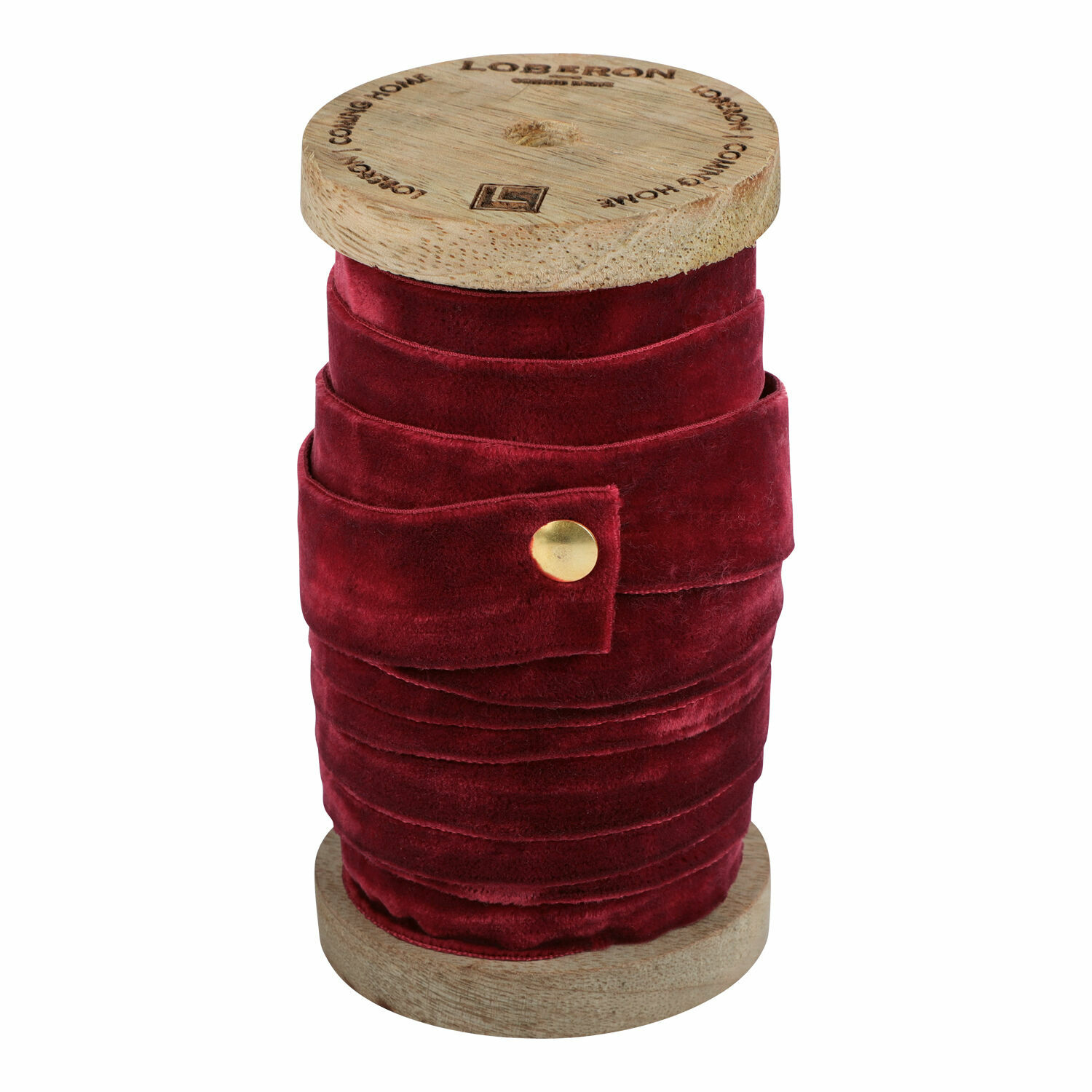 Nastro di velluto rosso Andaris su bobina di legno per decorazioni e fai-da-te