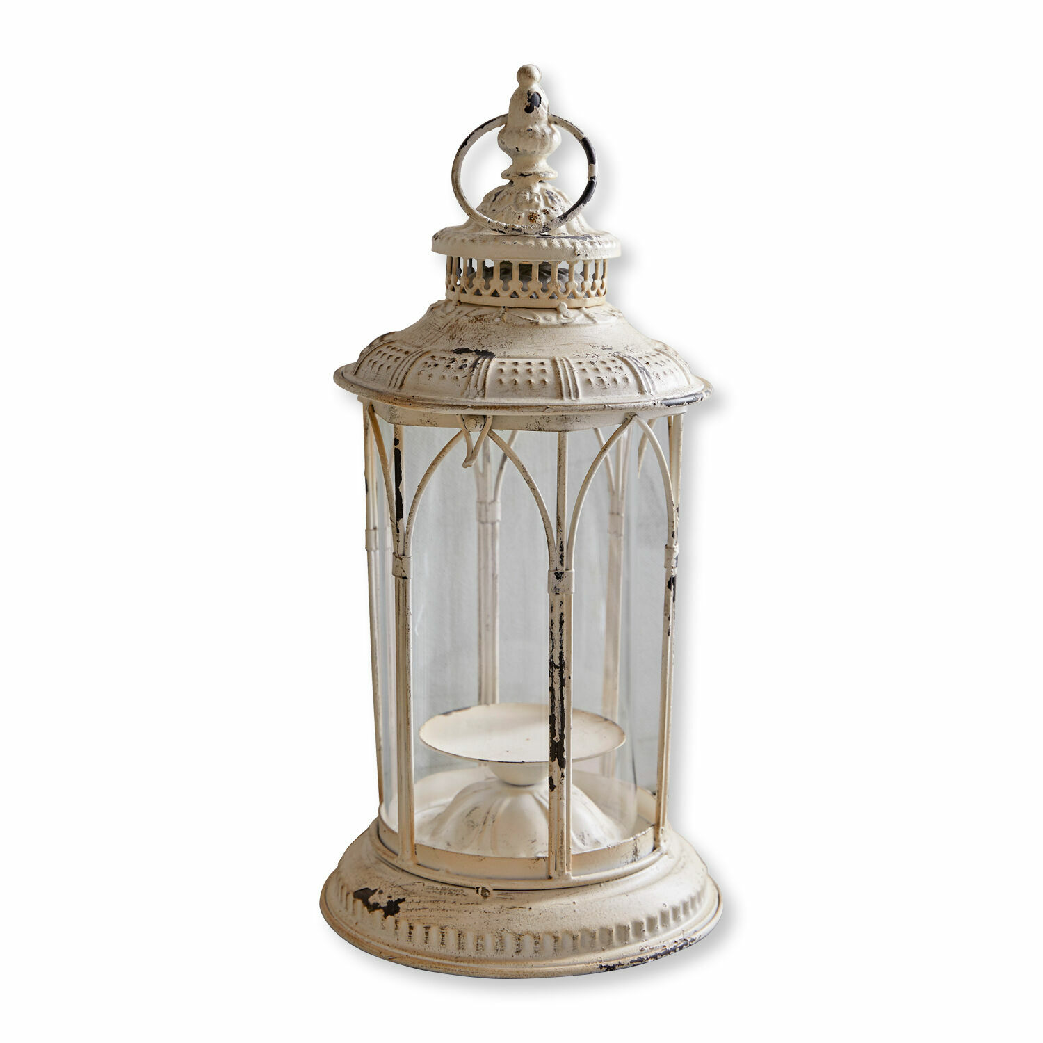 Lanterna Lanao Lanterna decorativa in metallo color crema stile vintage con supporto per candela interno