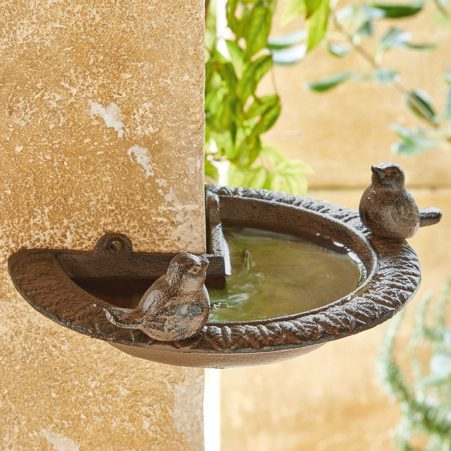 Abbeveratoio per uccellini Laver Abbeveratoio da parete in ghisa marrone con uccelli decorativi per giardino
