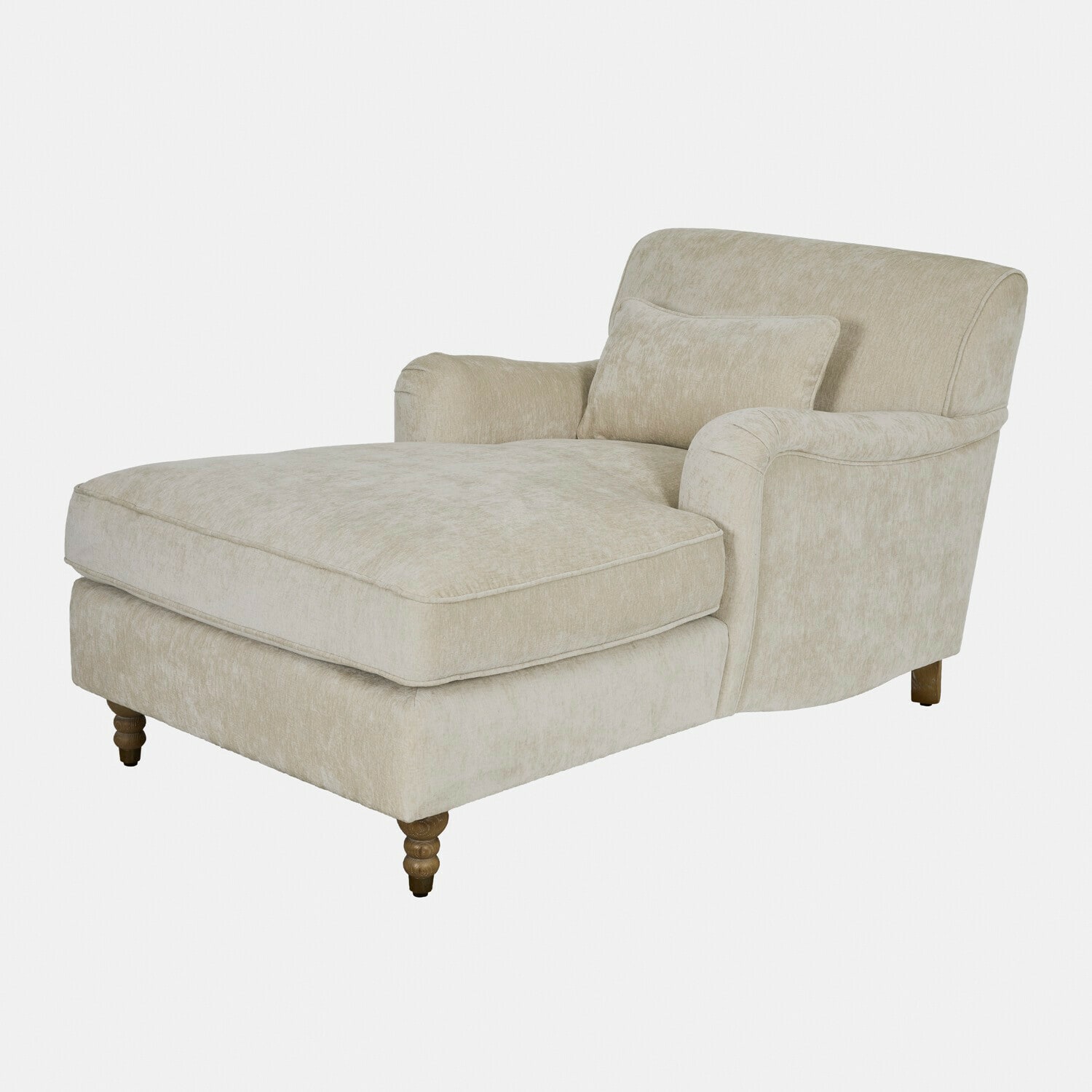 Chaise longue Isa Chaise longue beige in tessuto morbido con gambe in legno e cuscino per lettura comoda