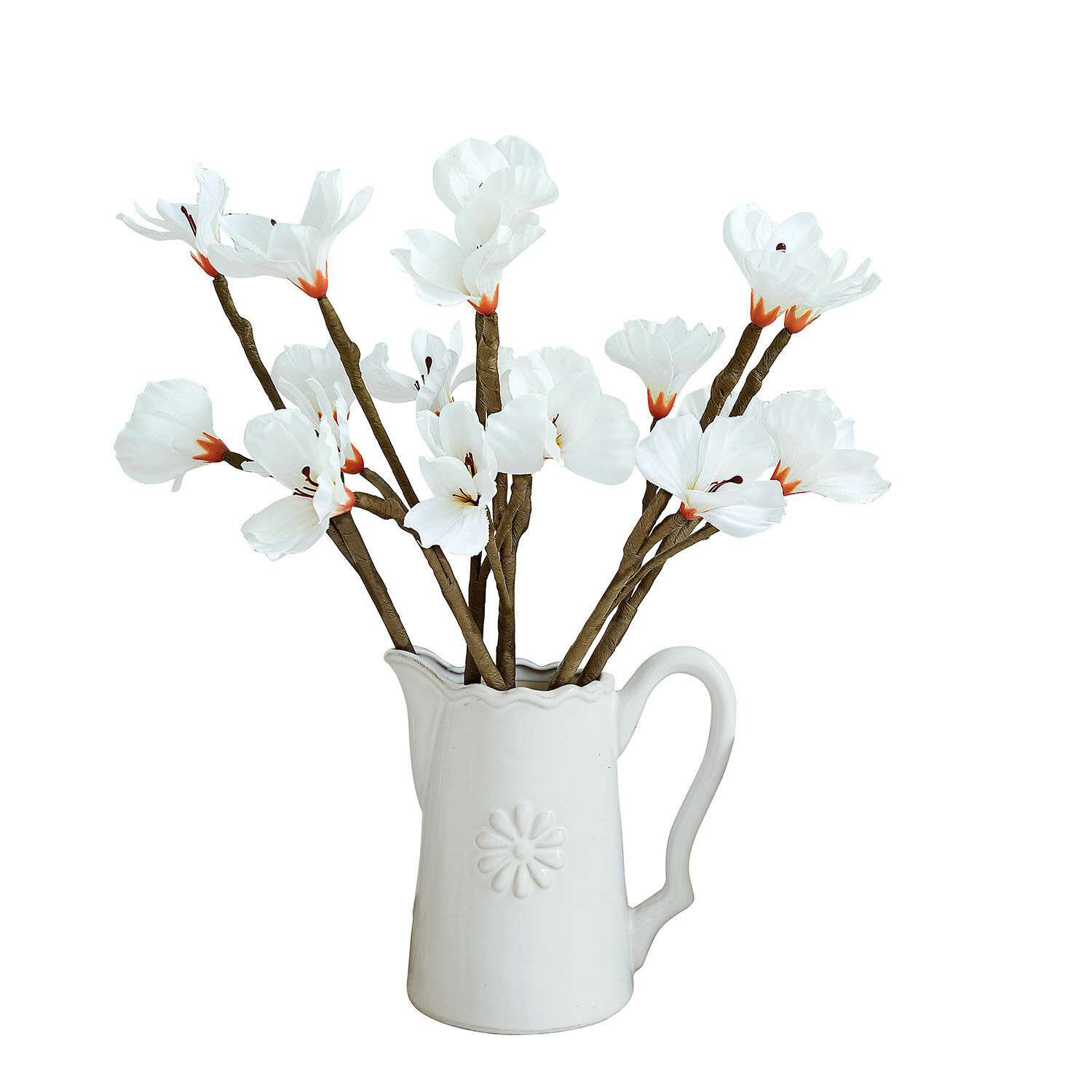 Set di 6 fiori decorativi Xivale Brocca in ceramica bianca con rami di fiori artificiali bianchi per decorazione d'interni