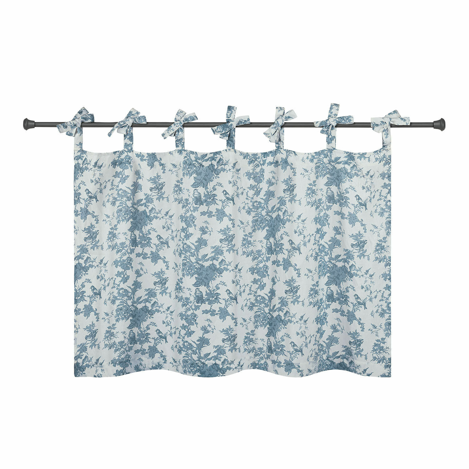 Tendina a vetro Emilie Tenda in cotone bianco con motivo floreale blu e fiocchi per appendere alla barra