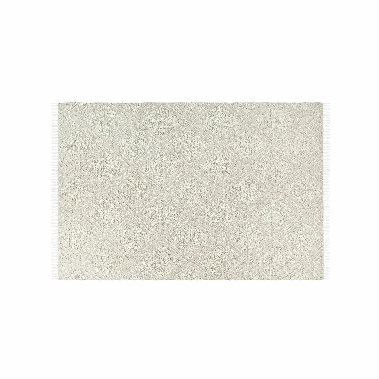Tappeto per interni ed esterni Bruand Tappeto in cotone beige con motivo geometrico e frange, morbido e decorativo