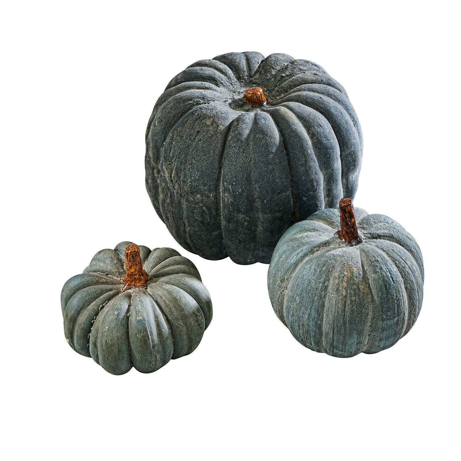 blu Set di tre zucche decorative blu con aspetto naturale per decorazioni autunnali