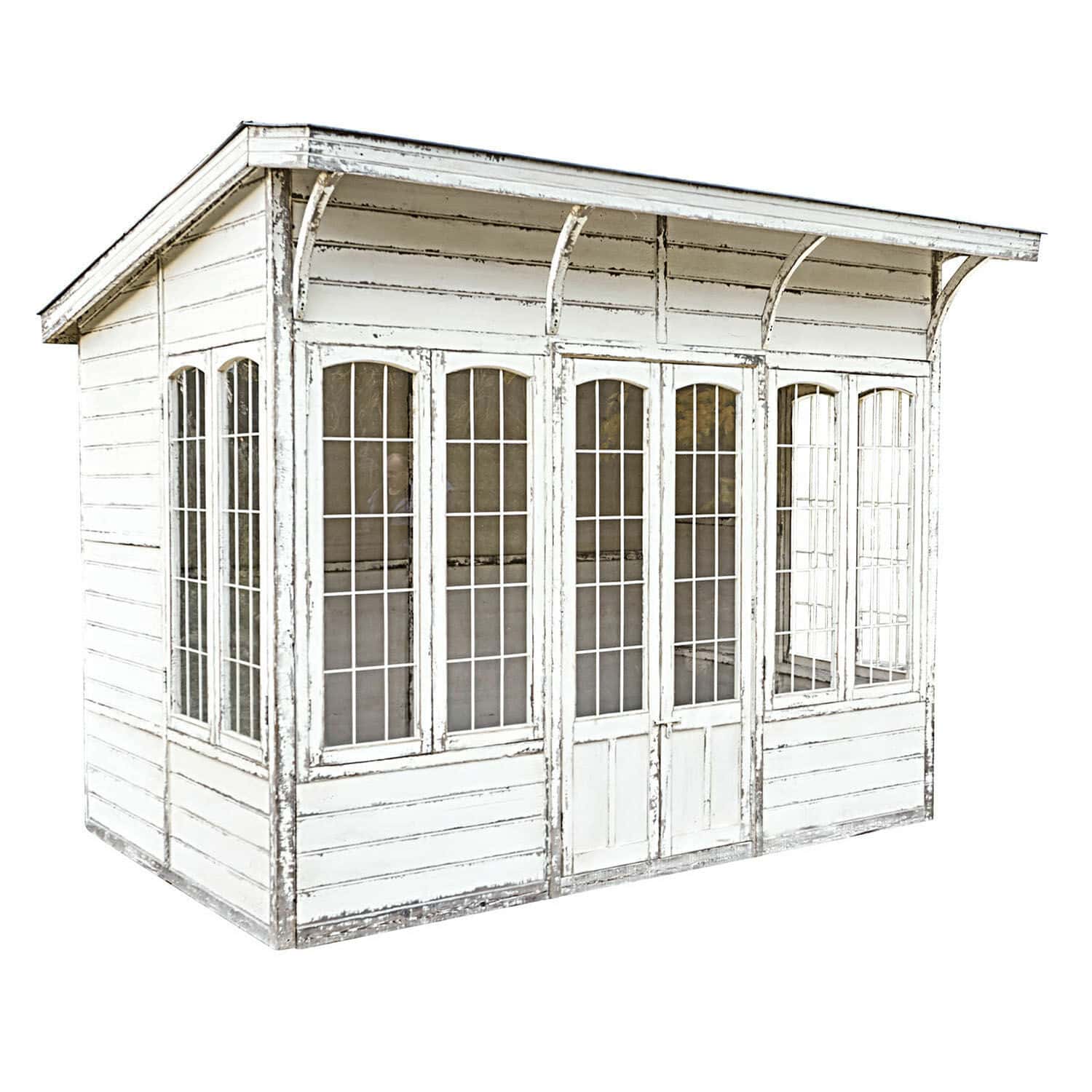 Casetta da giardino South Coventry Padiglione da giardino in legno bianco con grandi finestre e doppia porta, stile vintage