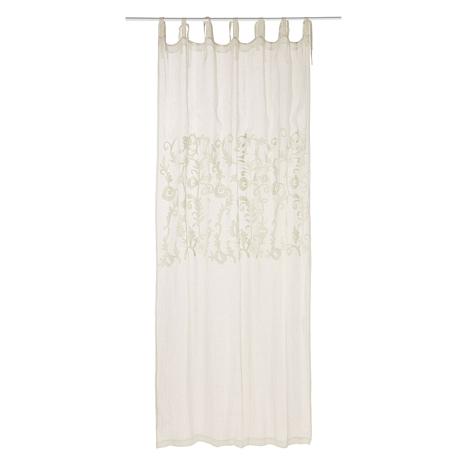 Tenda Judie Tenda bianca trasparente con motivo ricamato e nastri per appendere, tessuto leggero decorativo