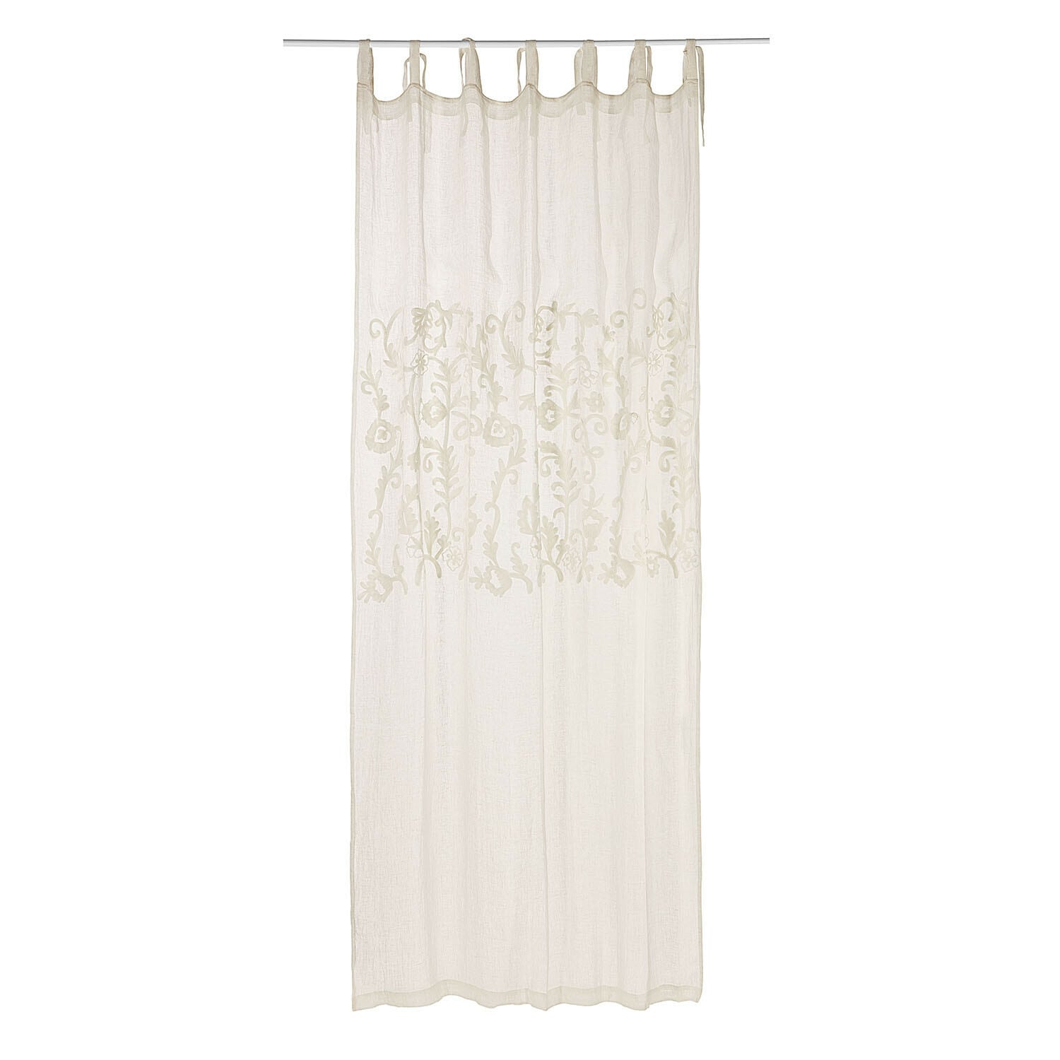 Tenda Judie Tenda bianca trasparente con motivo ricamato e nastri per appendere, tessuto leggero decorativo