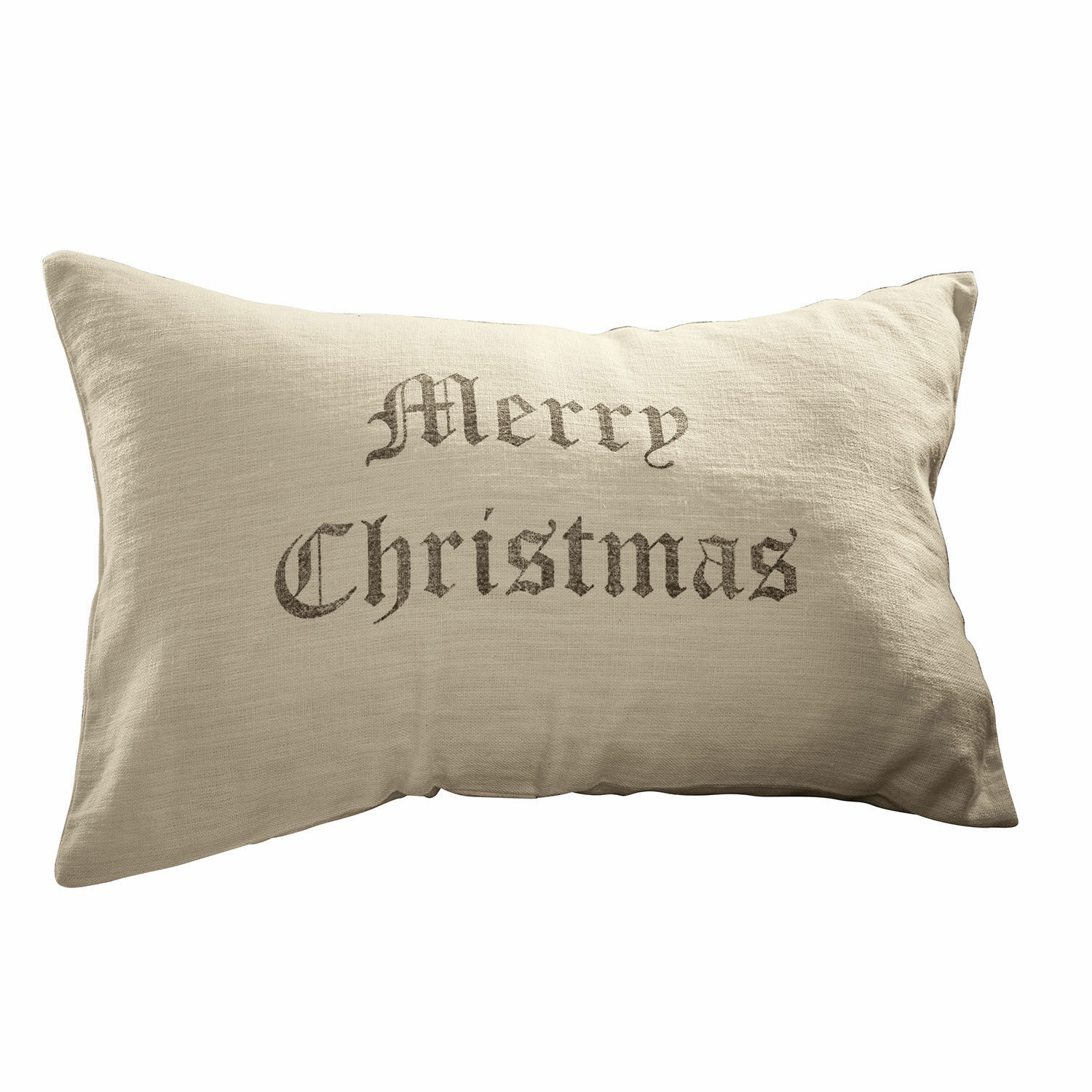 Copricuscino Merry Christmas Cuscino decorativo beige in lino con scritta Merry Christmas per decorazioni natalizie