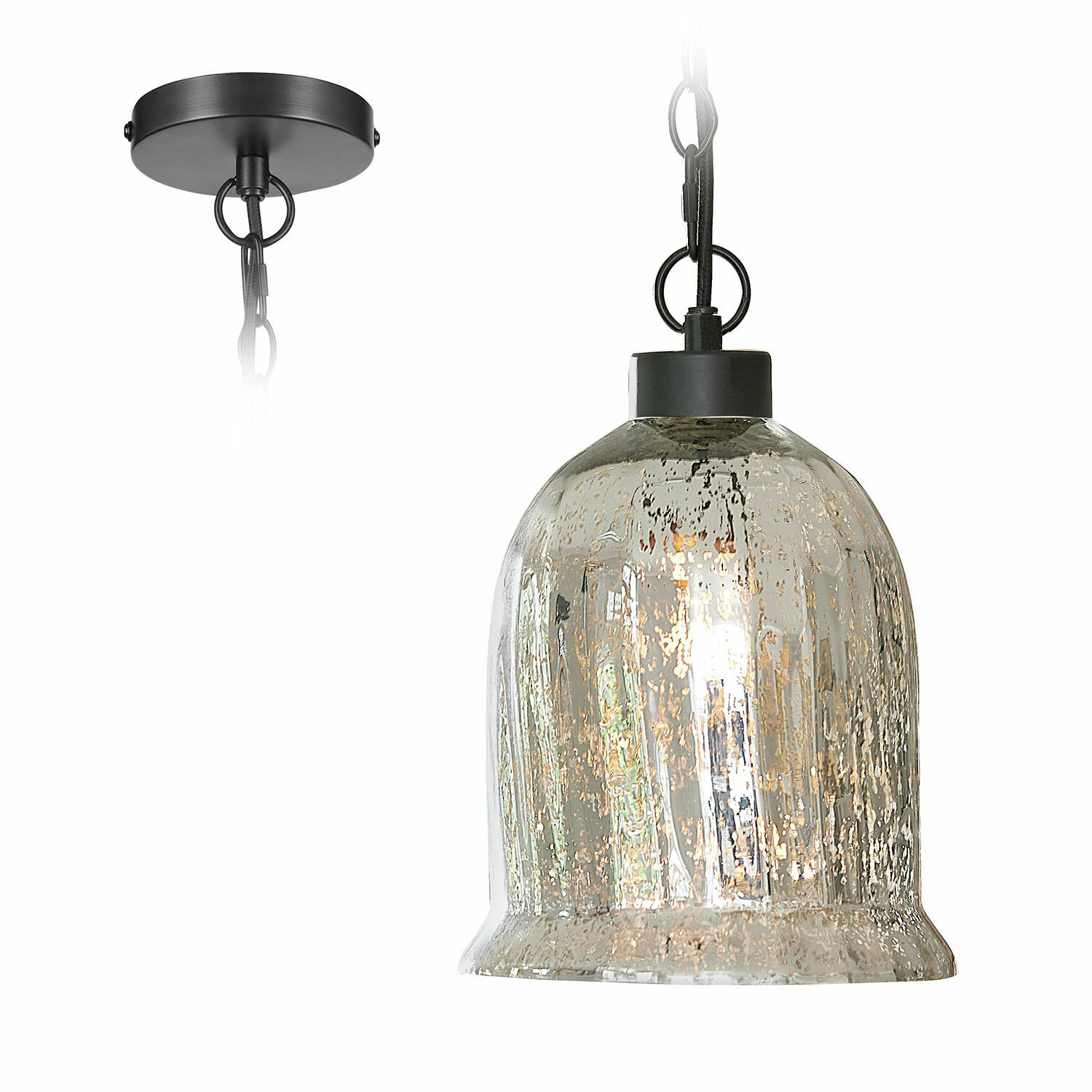 Lampada a sospensione Yvron Lampada a sospensione in vetro con supporto in metallo nero e catena, lampada decorativa da soffitto