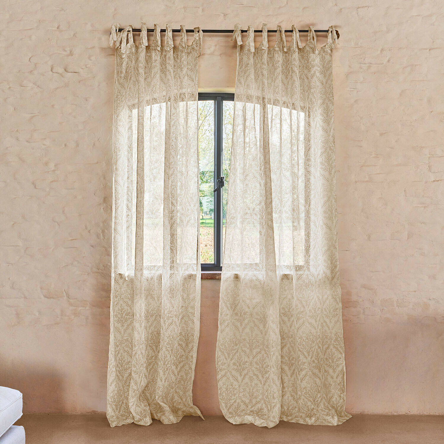 Tenda Féliciane Tenda beige leggera con delicato motivo a foglie in tessuto trasparente per decorazione finestra