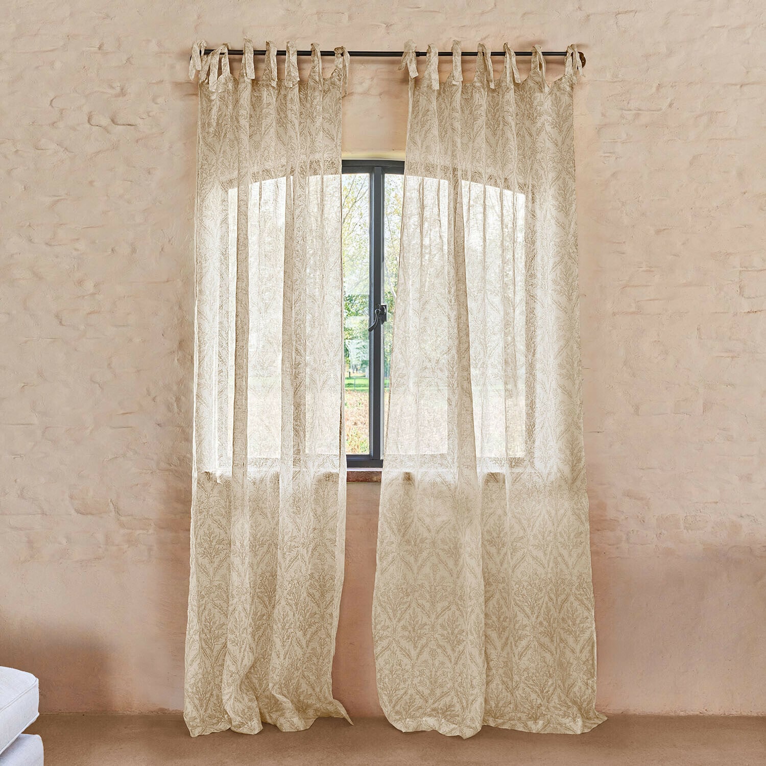 Tenda Féliciane Tenda beige leggera con delicato motivo a foglie in tessuto trasparente per decorazione finestra