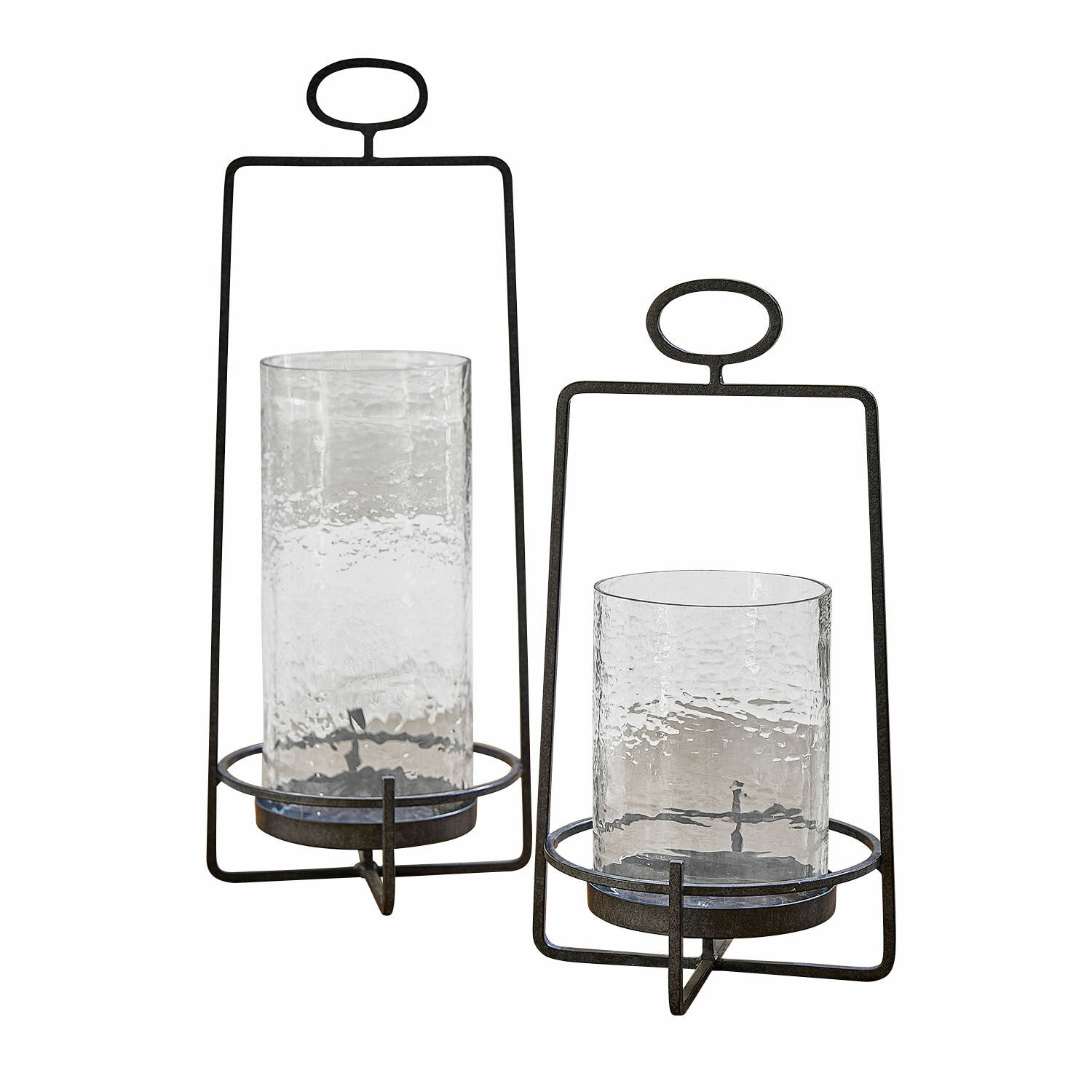 Coppia di lanterne Zevara Set di due lanterne in metallo nero e vetro trasparente, design moderno per decorazione casa