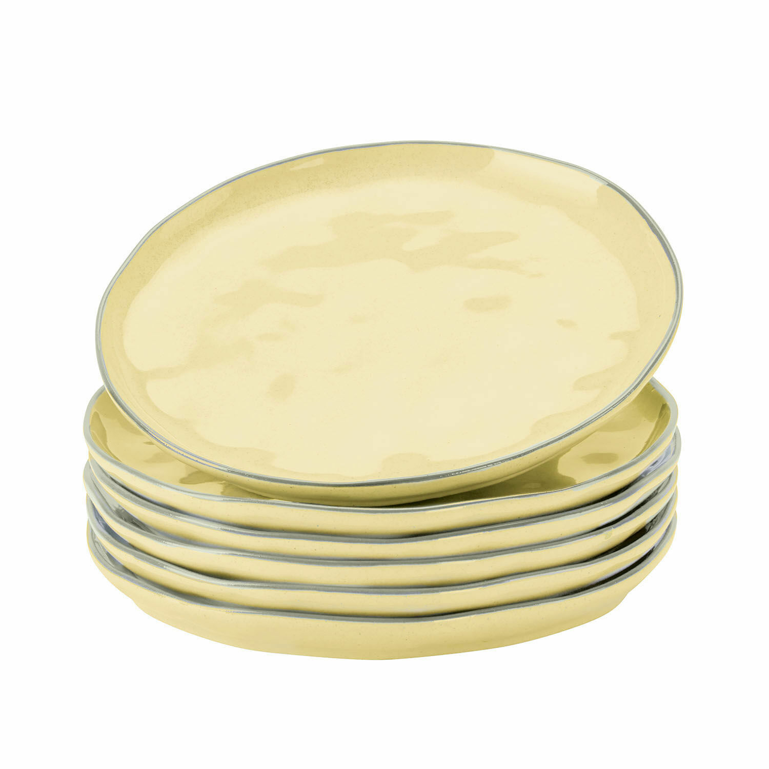 giallo Set da 6 piatti da dessert gialli in ceramica Biarritz con bordo grigio sottile
