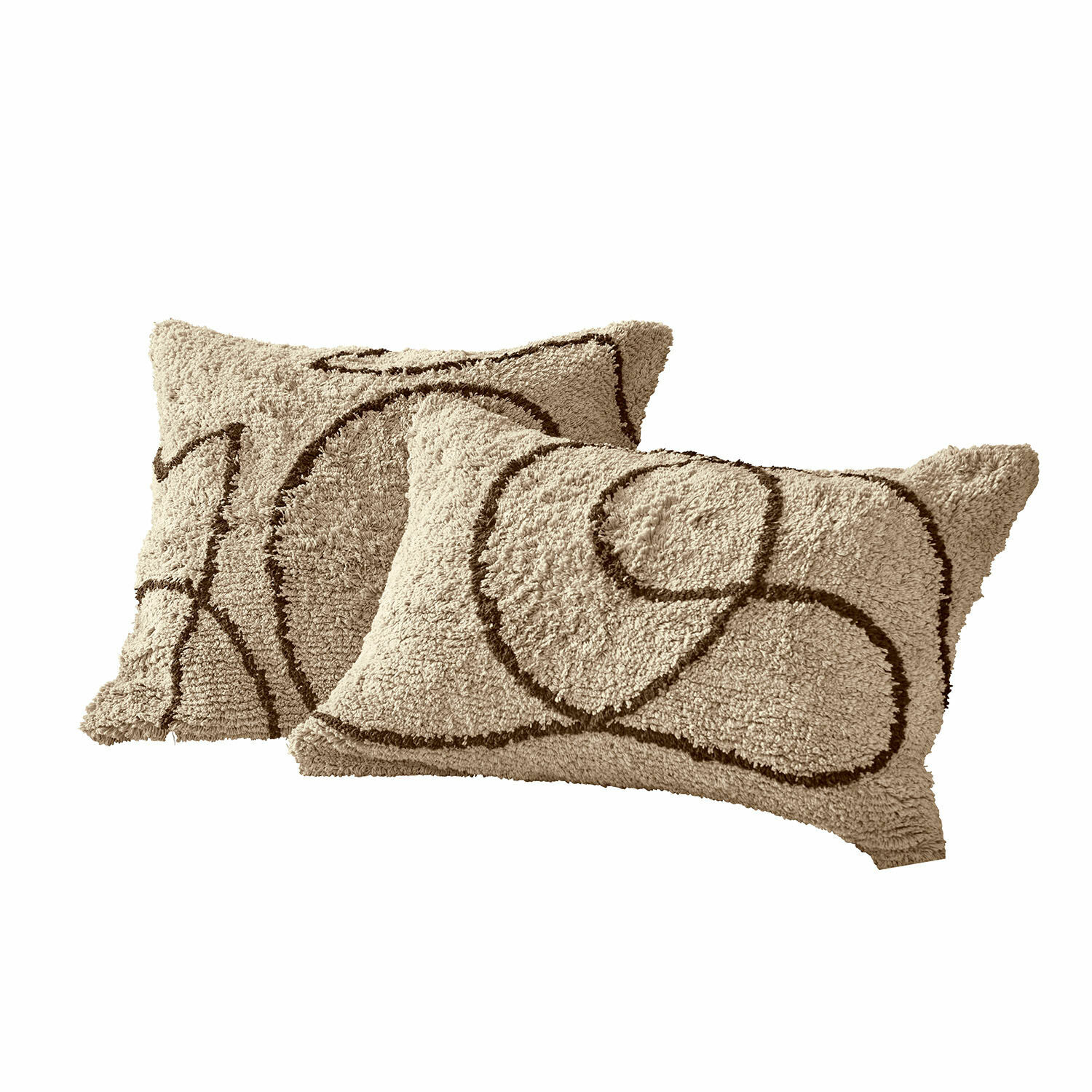 Coppia di copricuscini Lavinois Cuscino decorativo beige in materiale morbido con motivo geometrico marrone, accessorio moderno per il soggiorno