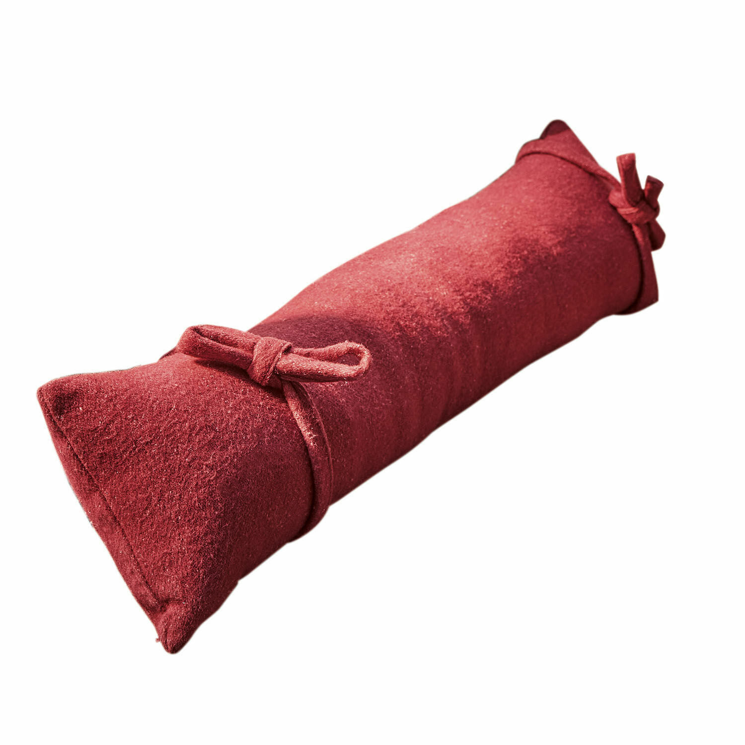 Paraspifferi Terre Cuscino decorativo allungato in feltro rosso con fiocchi laterali per il soggiorno