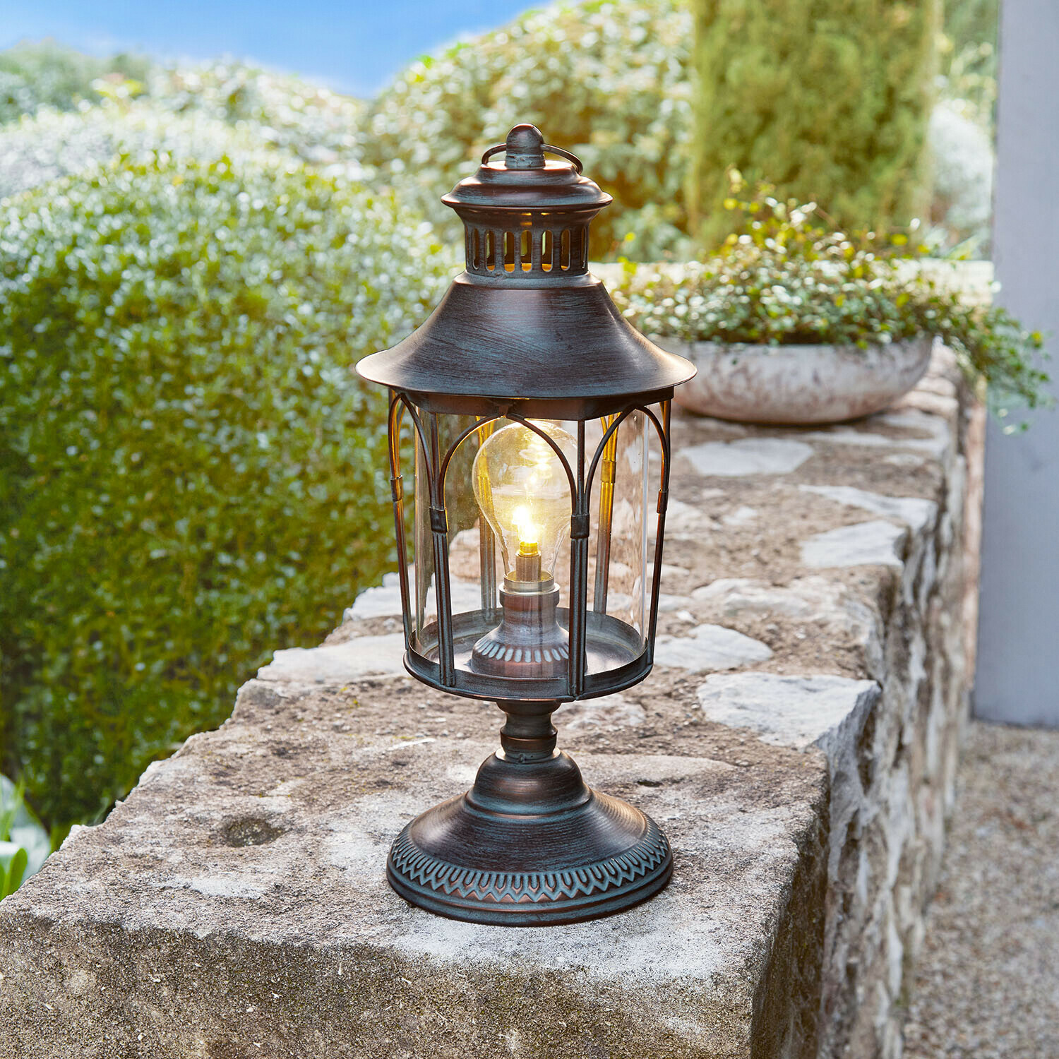 Lanterna a LED Brélomine Lanterna da tavolo in metallo stile vintage con vetro trasparente e lampadina, decorazione da giardino