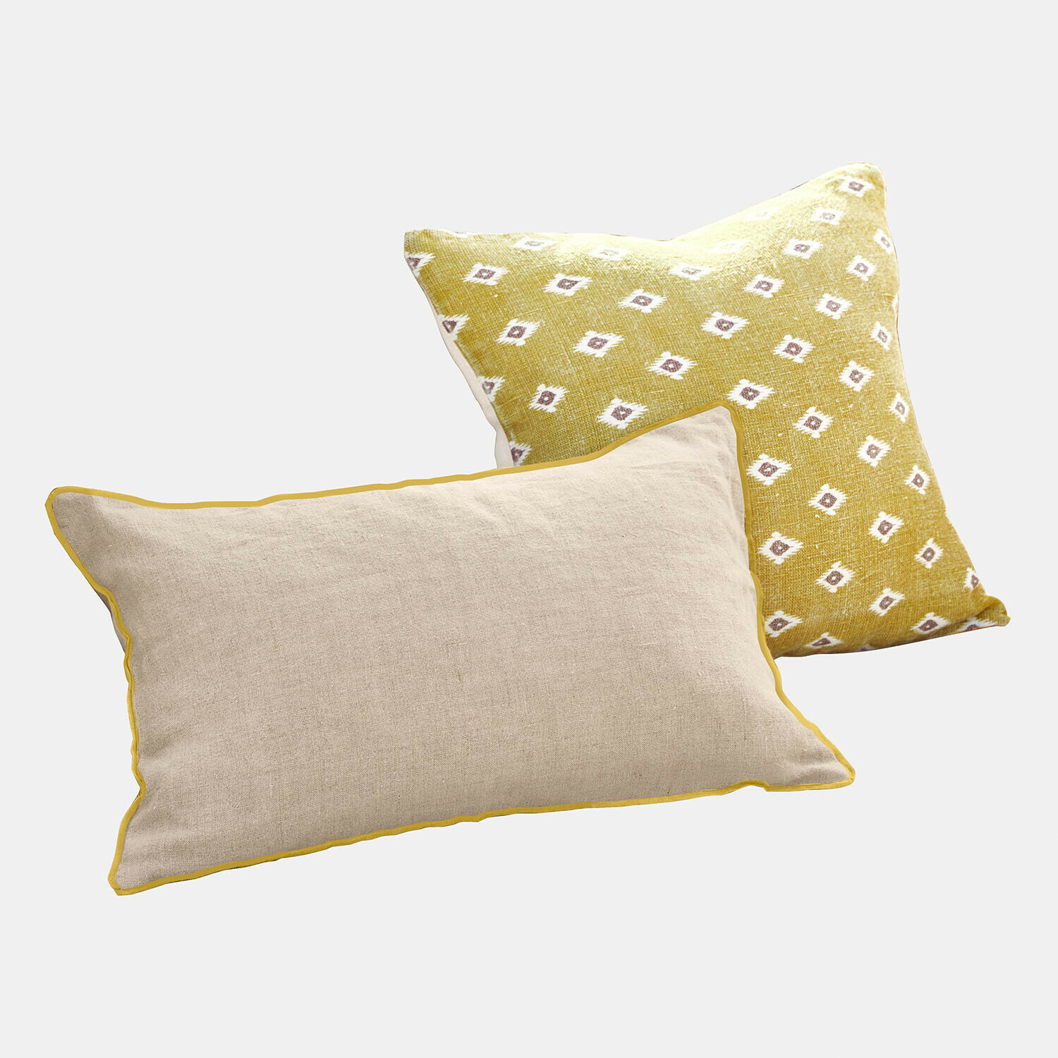 Coppia di copricuscini Brisalda Set di due cuscini decorativi in cotone e lino giallo e beige per soggiorno moderno