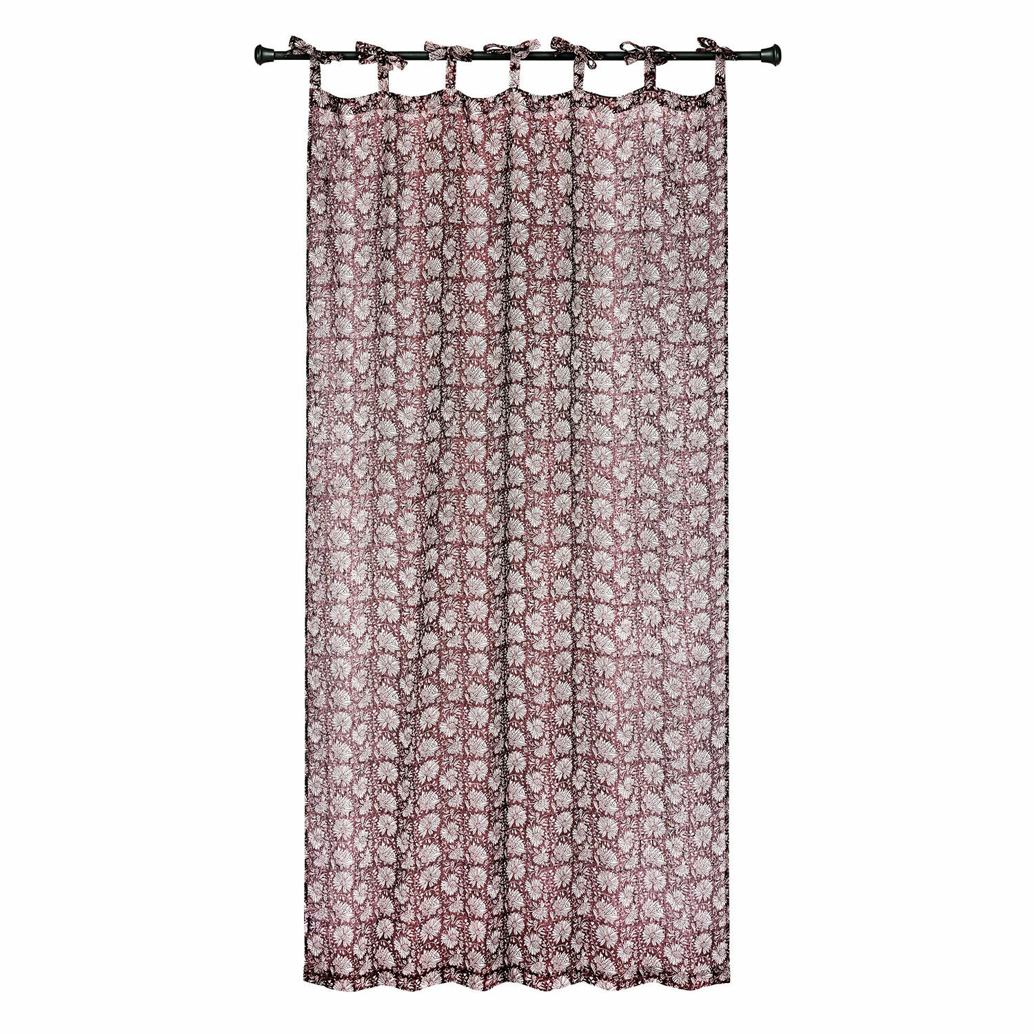 Tenda Jouvenay Tenda decorativa in cotone bordeaux con motivo floreale bianco per soggiorno