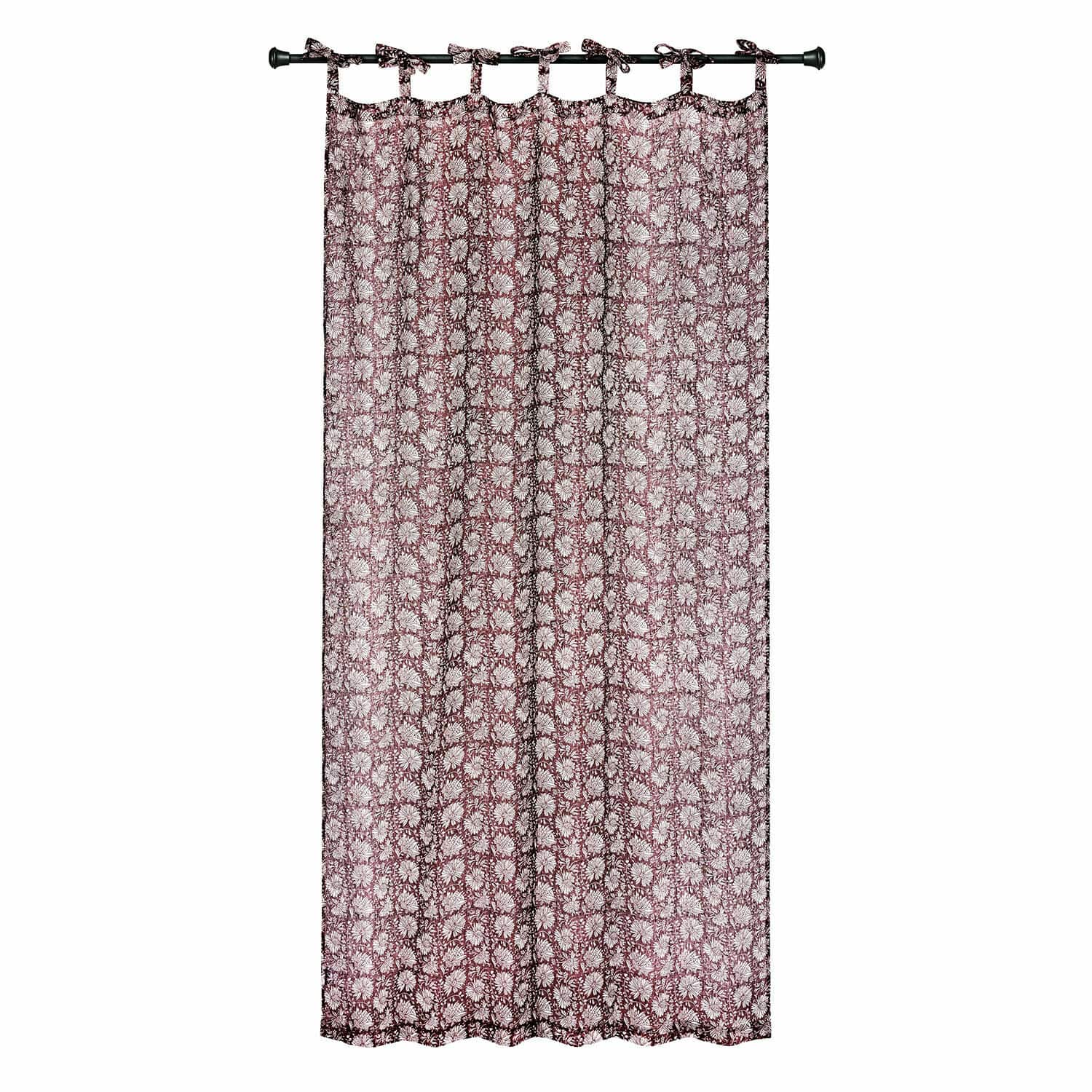 Tenda Jouvenay Tenda decorativa in cotone bordeaux con motivo floreale bianco per soggiorno