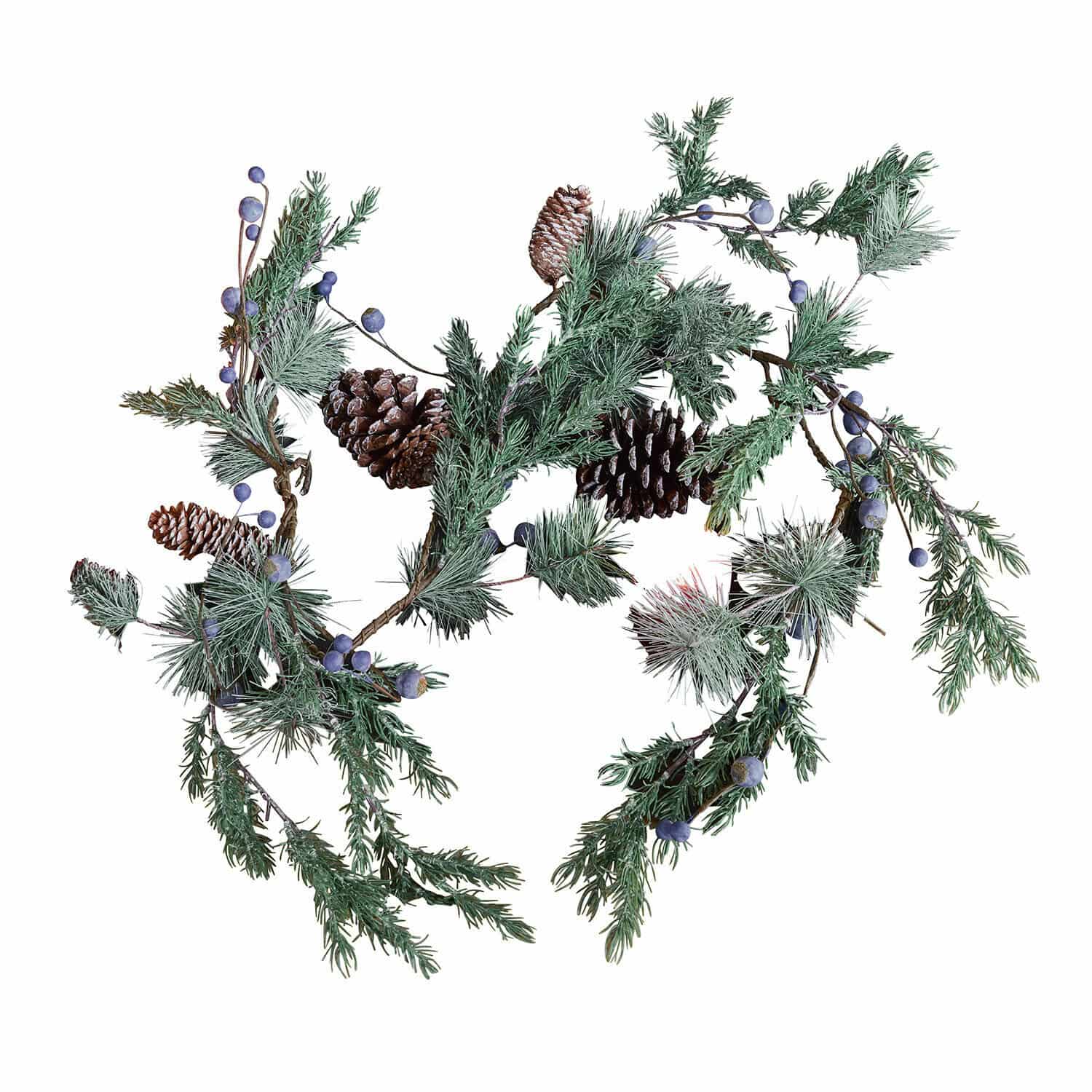 Ghirlanda Virpi Corona decorativa con rami verdi, pigne e bacche blu per Natale