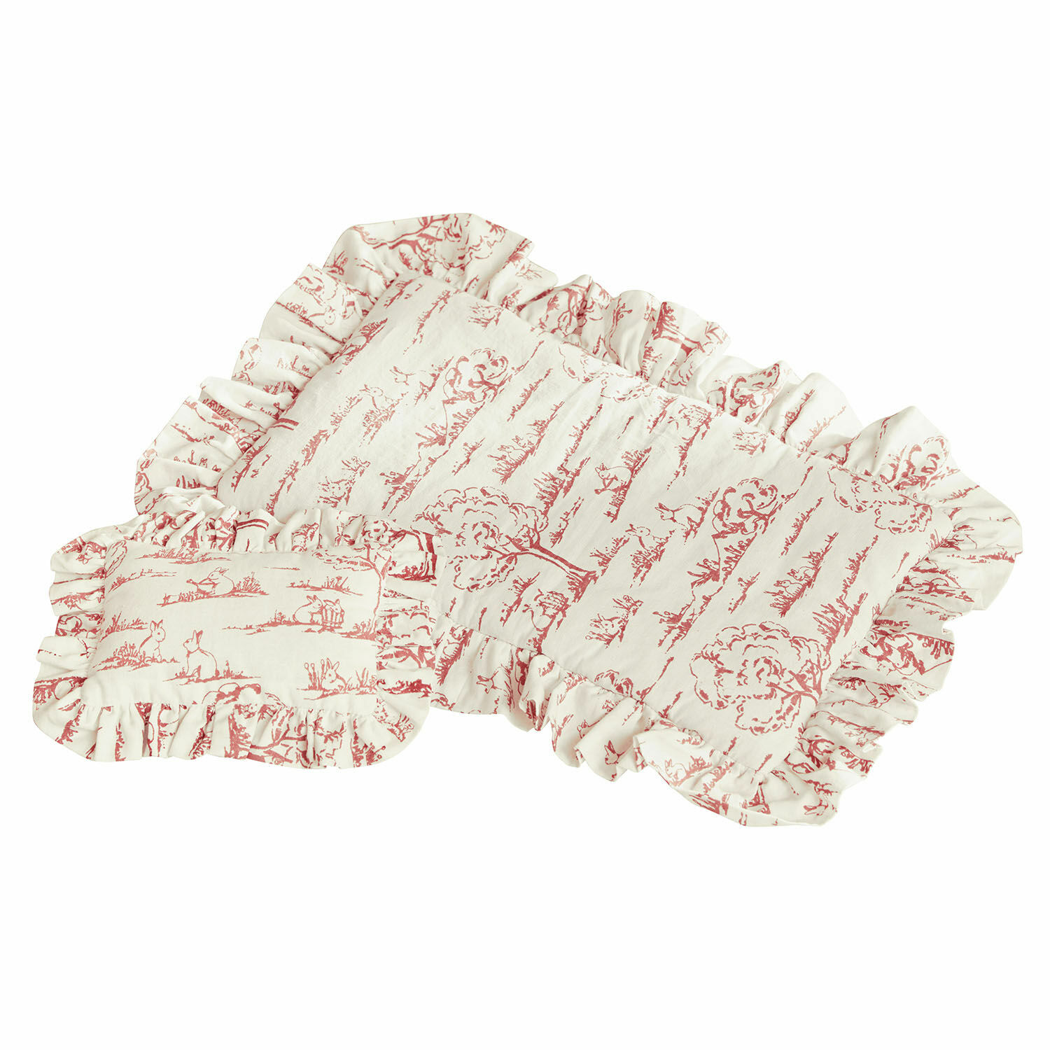Biancheria da letto per bambole Fleurine Set di cuscini decorativi in cotone crema con motivo rosso e bordo arricciato
