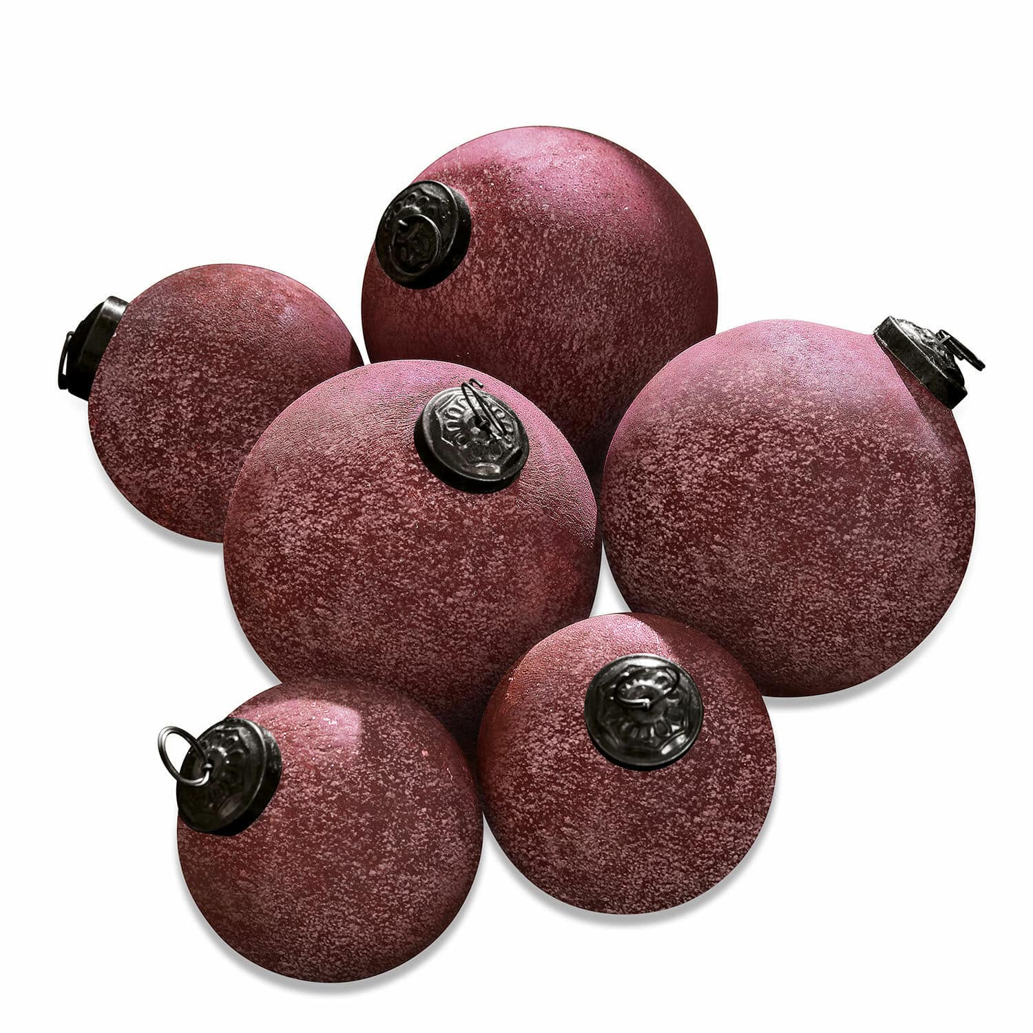 Set di 6 palline di Natale rosse opache con ganci metallici per decorazione dell'albero