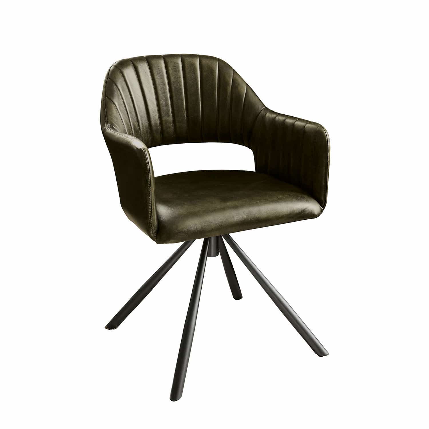 Sedia Murtagh Sedia girevole in ecopelle verde scuro con base in metallo nero, design moderno per ufficio