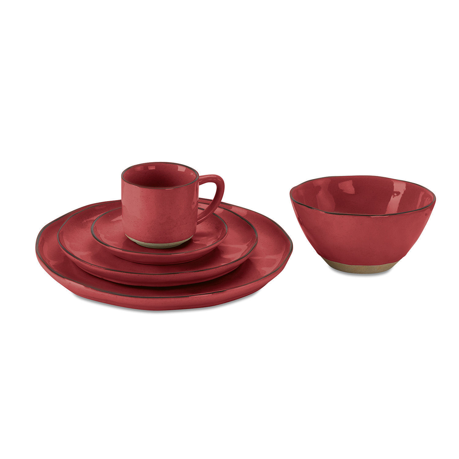 Set di 30 stoviglie Biarré Set di stoviglie in ceramica rossa con tazza, piatti e ciotola per la tavola