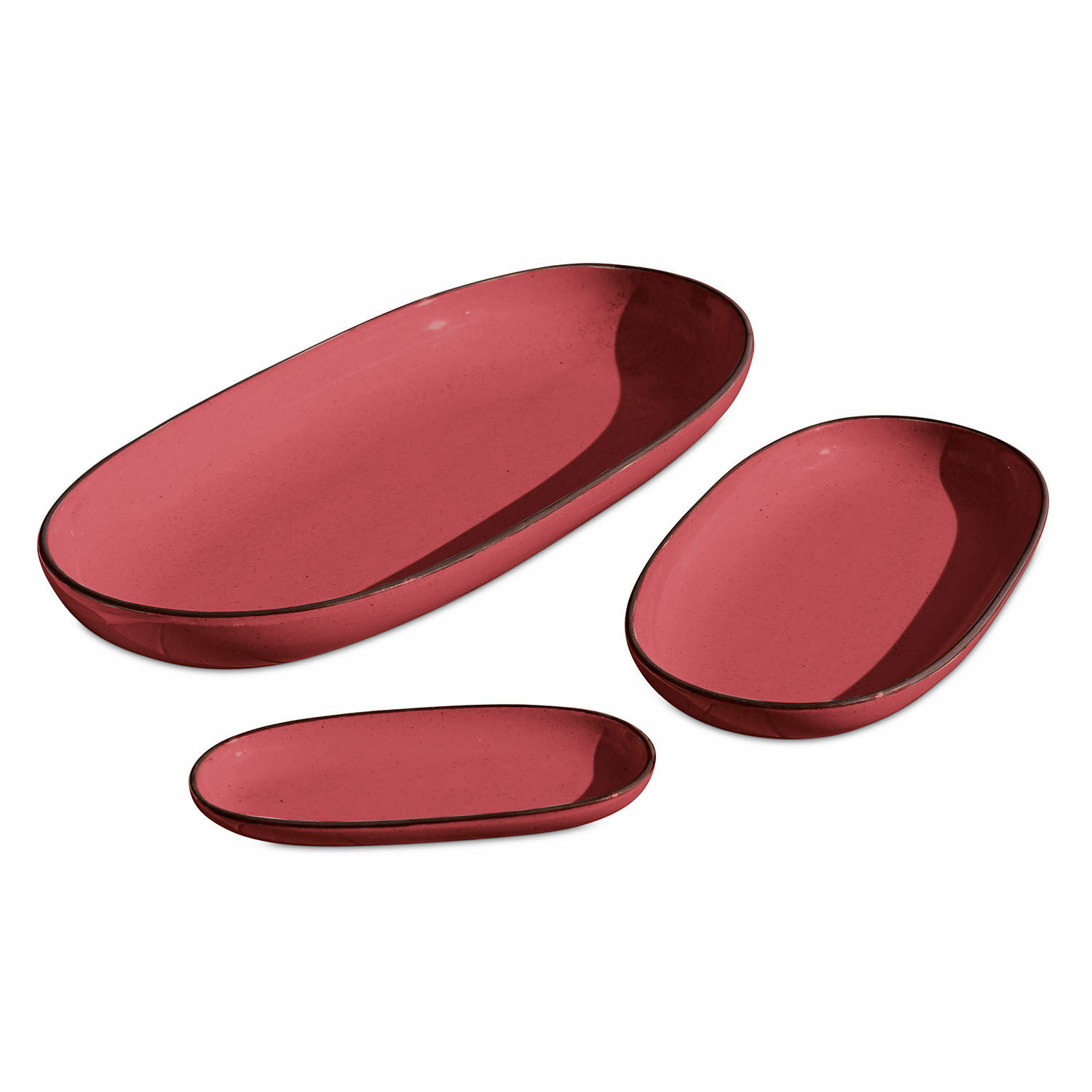 rosso Set di 3 vassoi da portata rossi in ceramica Biarritz con design moderno per la tavola
