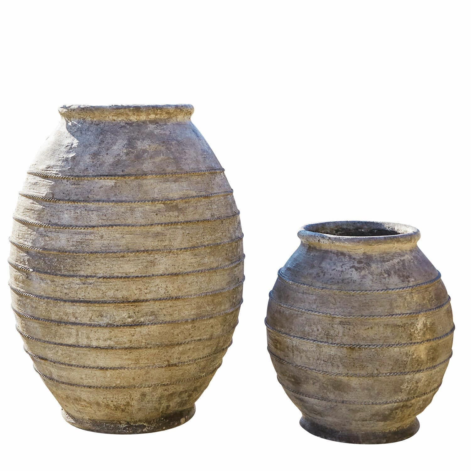 Coppia di portavasi Aulan Due grandi vasi in ceramica grigia con bande orizzontali decorative, decorazione da giardino