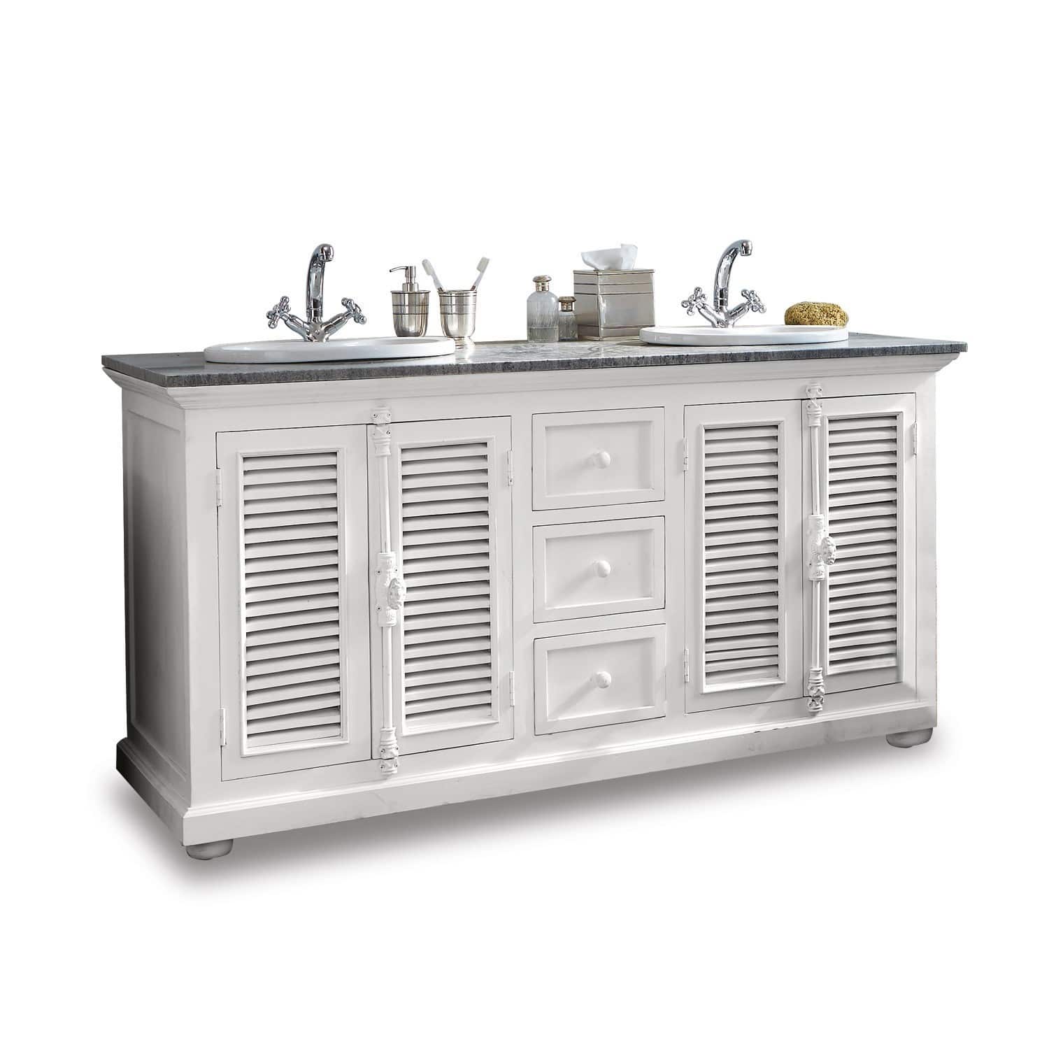 Mobile con doppio lavabo South Paris Mobile bagno bianco in legno con doppio lavabo e cassetti per accessori da bagno