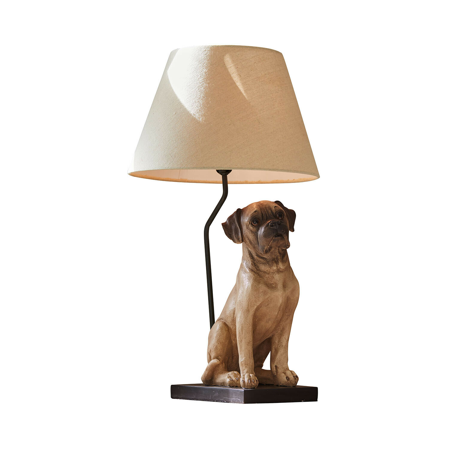 Lampada da tavolo Amélura Lampada da tavolo con paralume beige e base a forma di cane marrone in resina decorativa