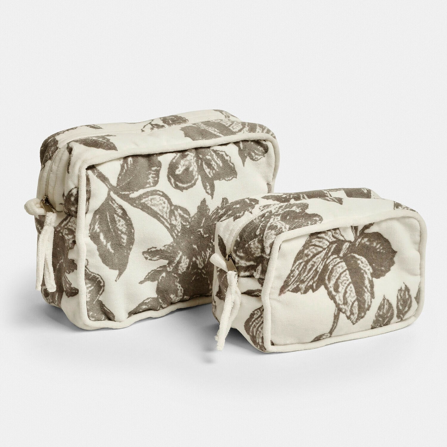 Coppia di pochette Brilonne Set di due trousse crema con motivo foglie grigie, tessuto morbido, astucci pratici per viaggio