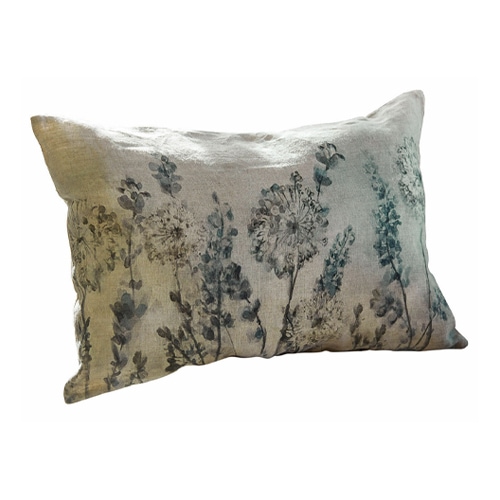 Cuscino decorativo in lino grigio con stampa floreale, ideale per soggiorno e camera da letto