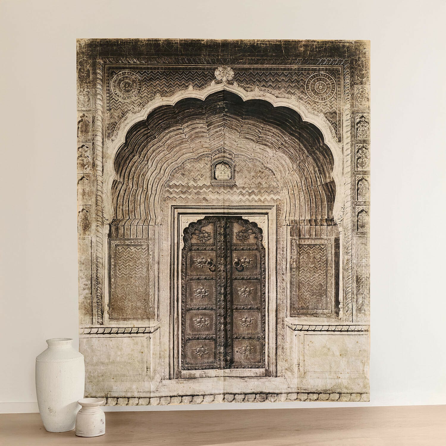 Poster Odenis Pannello decorativo da parete con motivo porta in pietra beige e marrone per interni