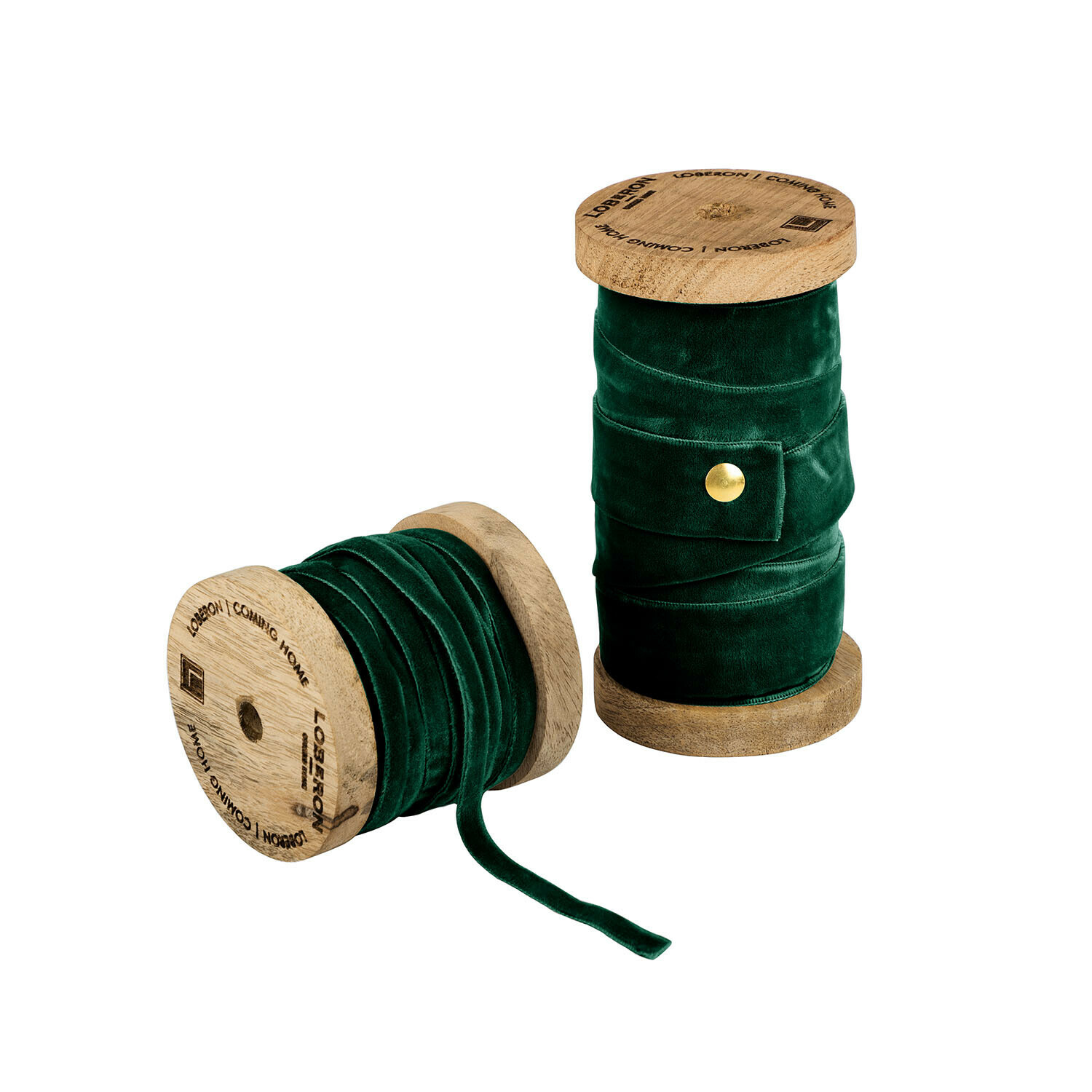 verde scuro Set di due nastri in velluto verde scuro su bobine di legno per decorazioni e lavori manuali