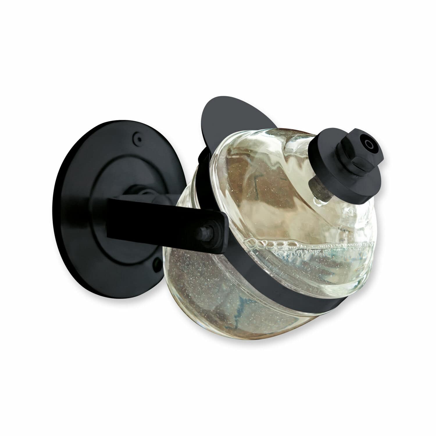 Dispenser per sapone Bailey Dispenser di sapone in vetro con supporto a parete in metallo nero, pratico e moderno